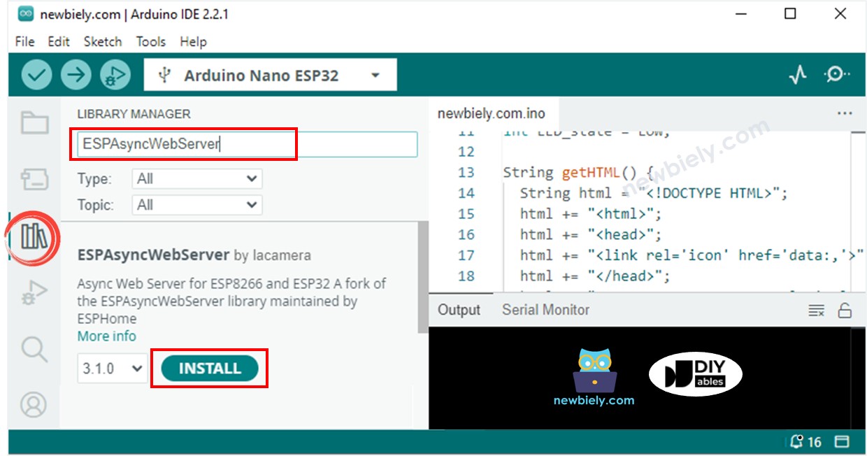 Arduino Nano ESP32 ESPAsyncWebServer library