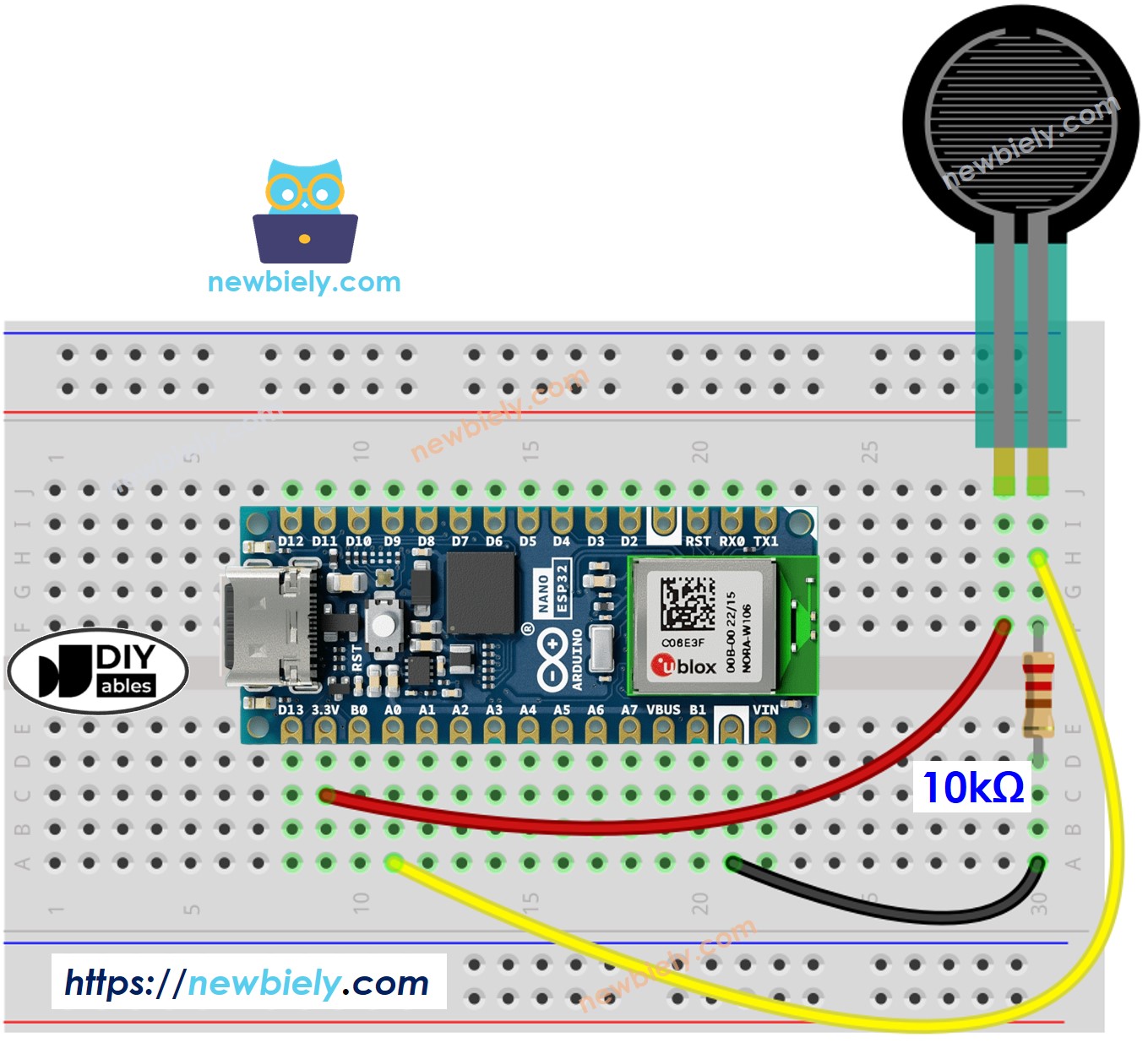 The wiring diagram between Arduino Nano ESP32 and Force Sensor