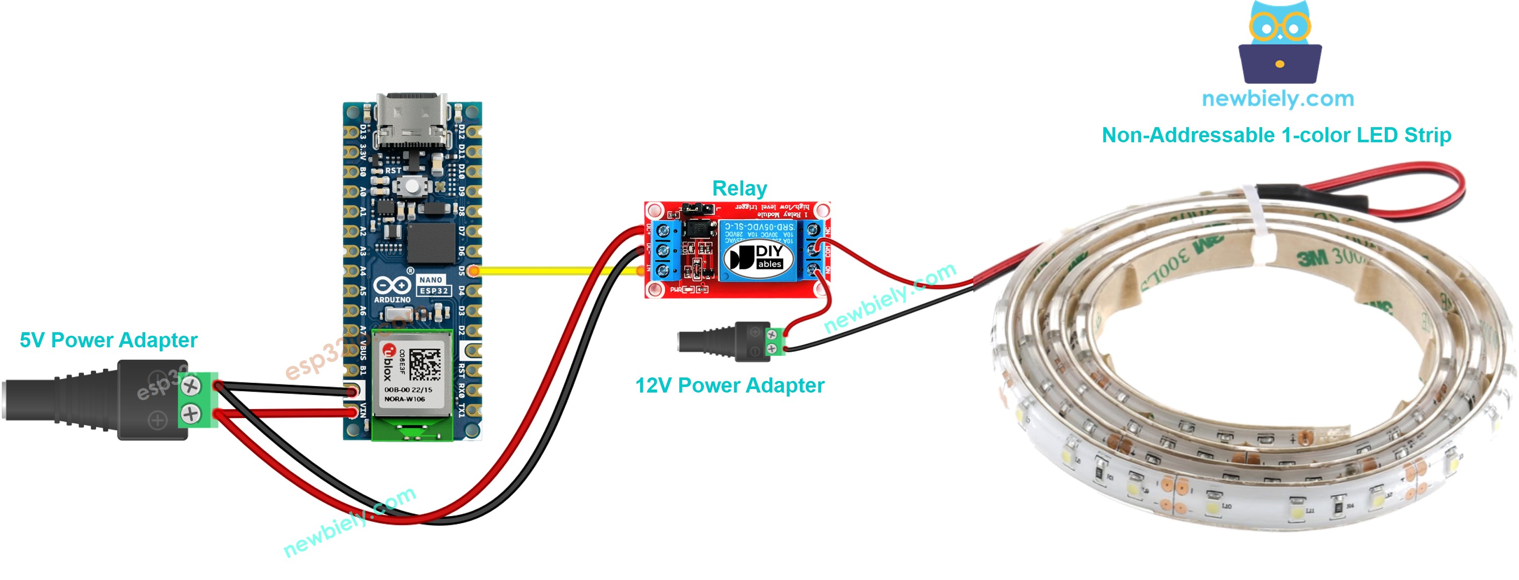 The wiring diagram between Arduino Nano ESP32 and 12V LED strip