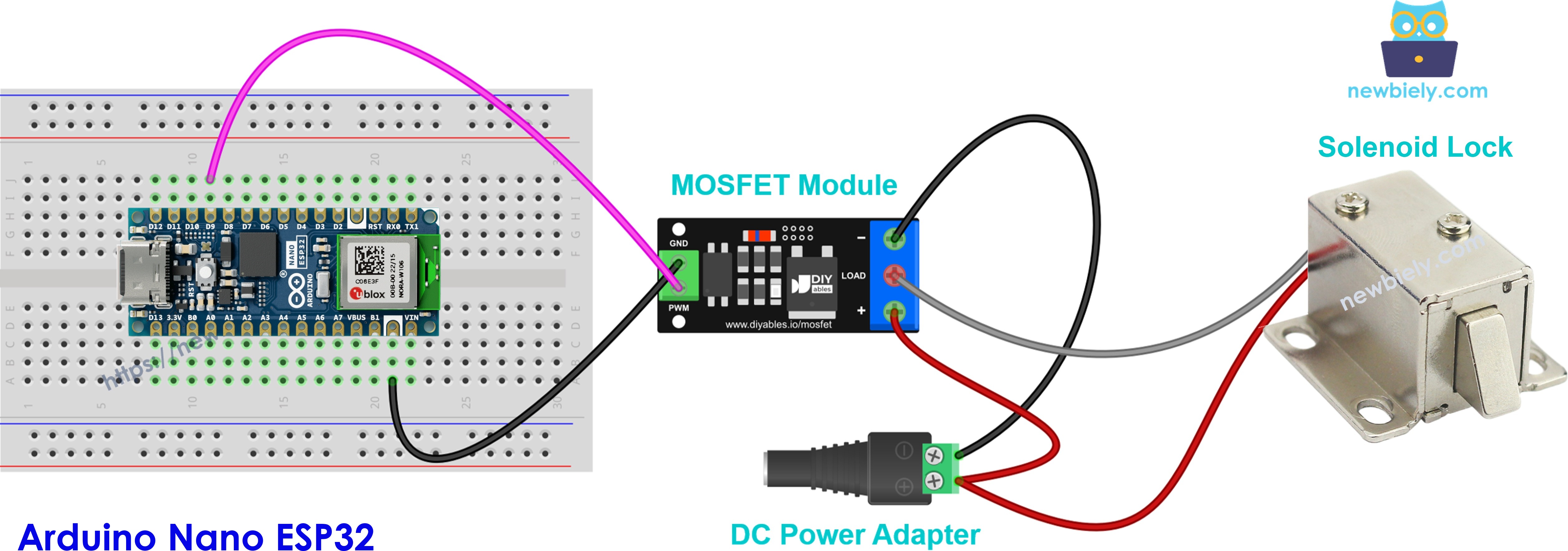 MOSFET module example with a 12V solenoid lock
