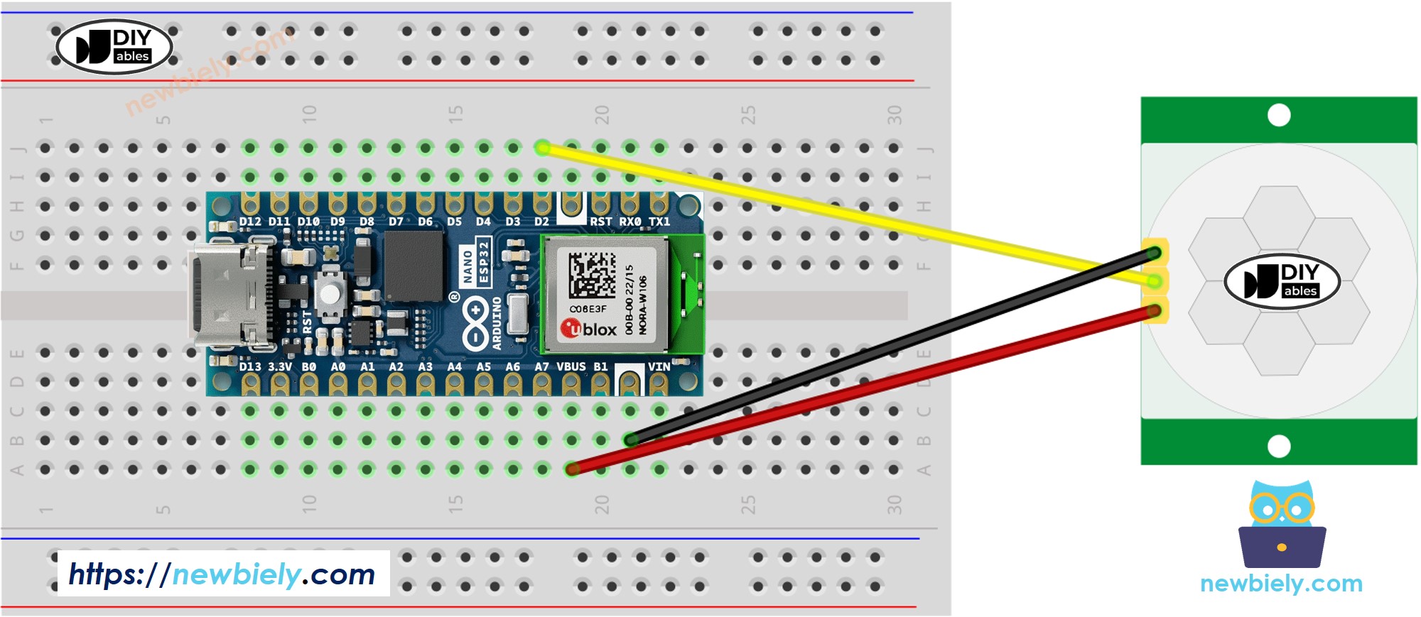 The wiring diagram between Arduino Nano ESP32 and Motion Sensor