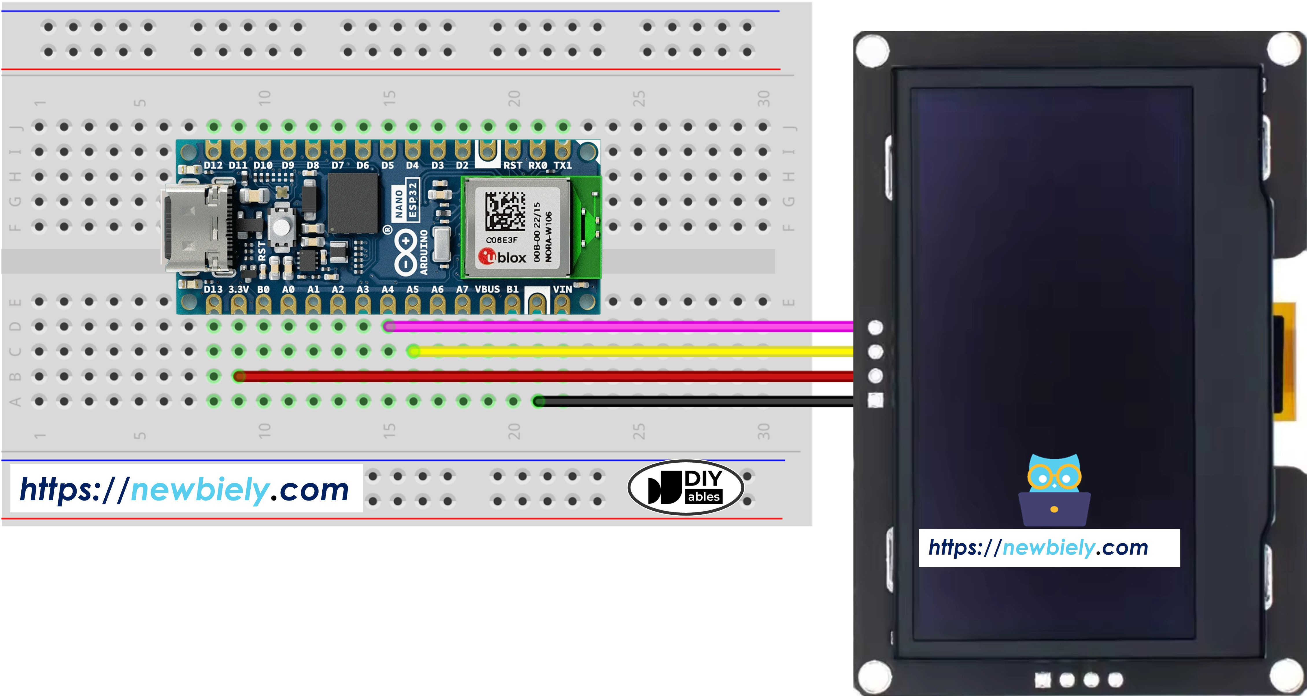 The wiring diagram between Arduino Nano ESP32 and SSD1309 OLED