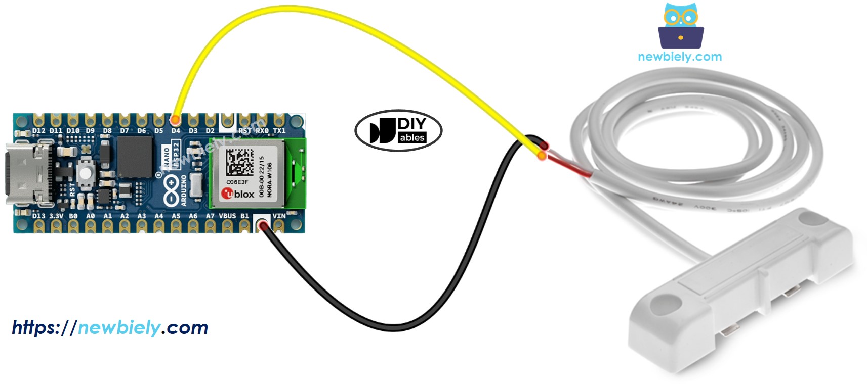 The wiring diagram between Arduino Nano ESP32 and water leak detector