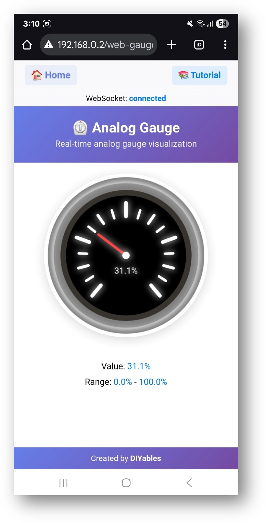 Arduino Nano ESP32 DIYables WebApp Web Analog Gauge app
