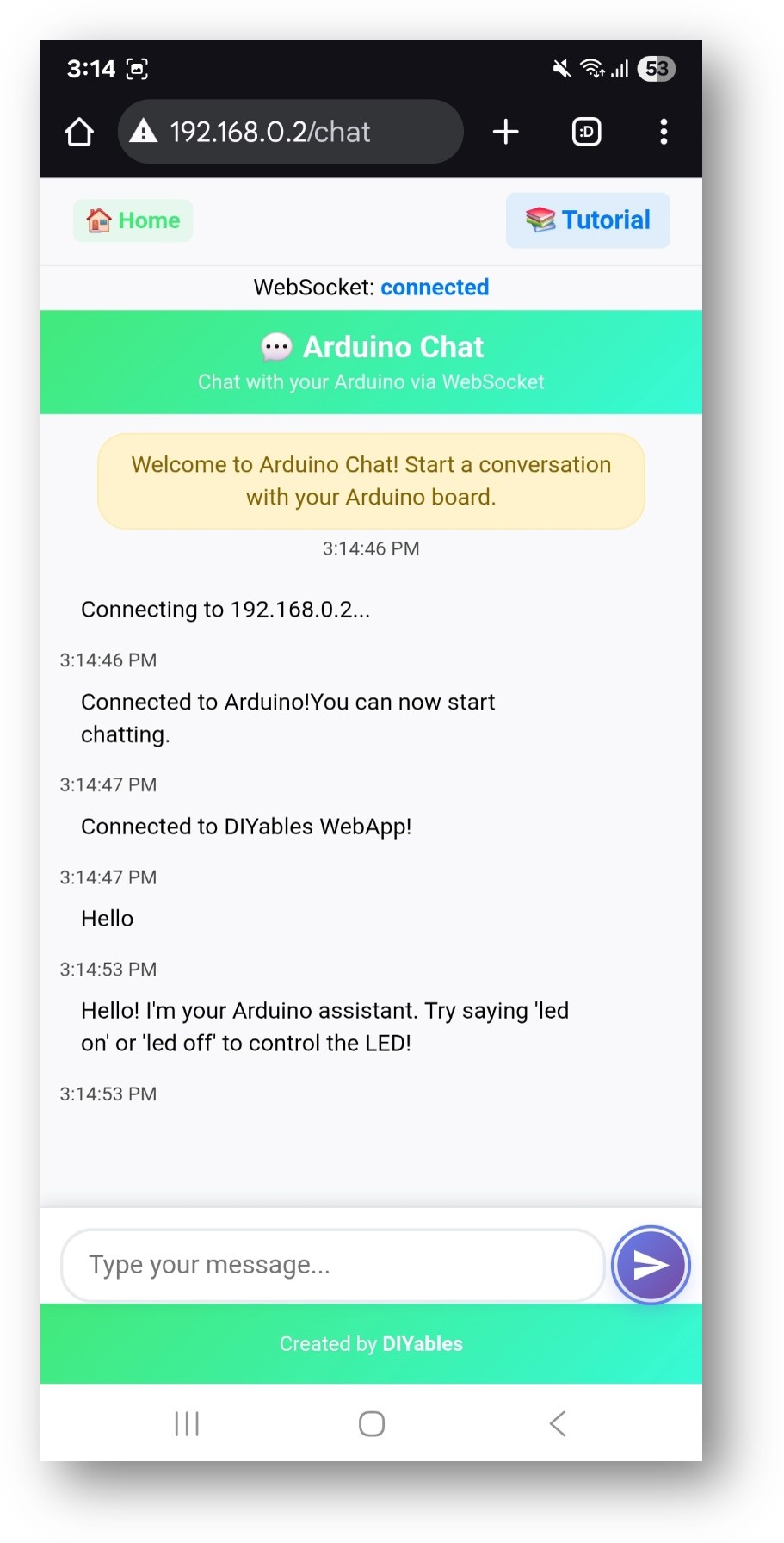 Arduino Nano ESP32 DIYables WebApp Web Chat app