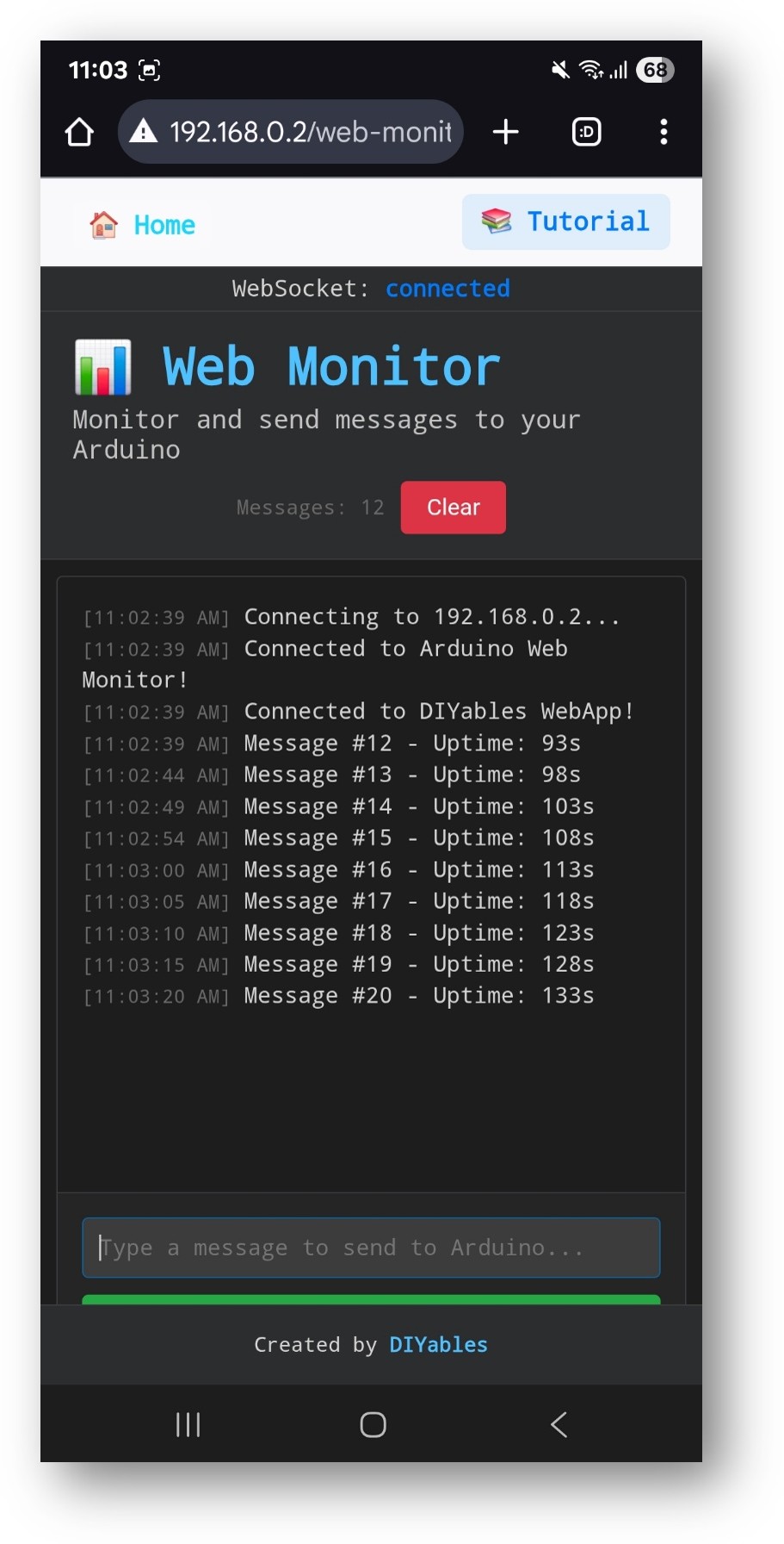 Arduino Nano ESP32 DIYables WebApp Web Monitor app