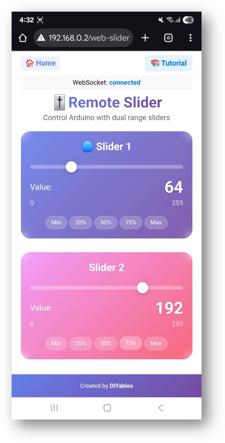 Arduino Nano ESP32 DIYables WebApp Web Slider app