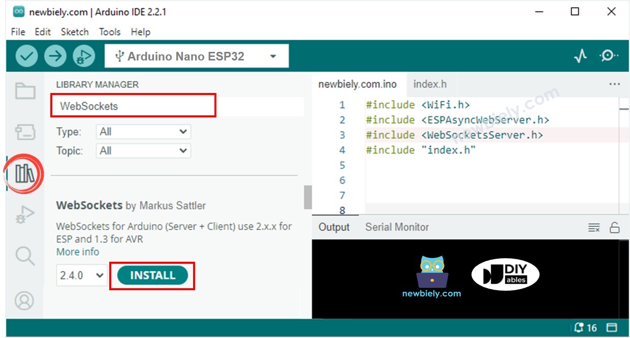 Arduino Nano ESP32 WebSockets library