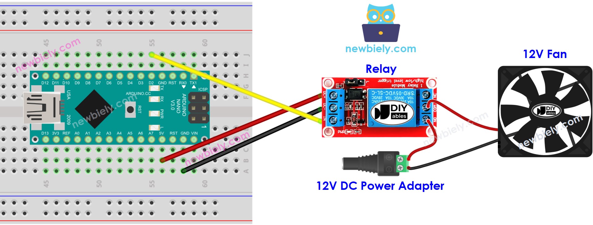 The wiring diagram between Arduino Nano and Fan