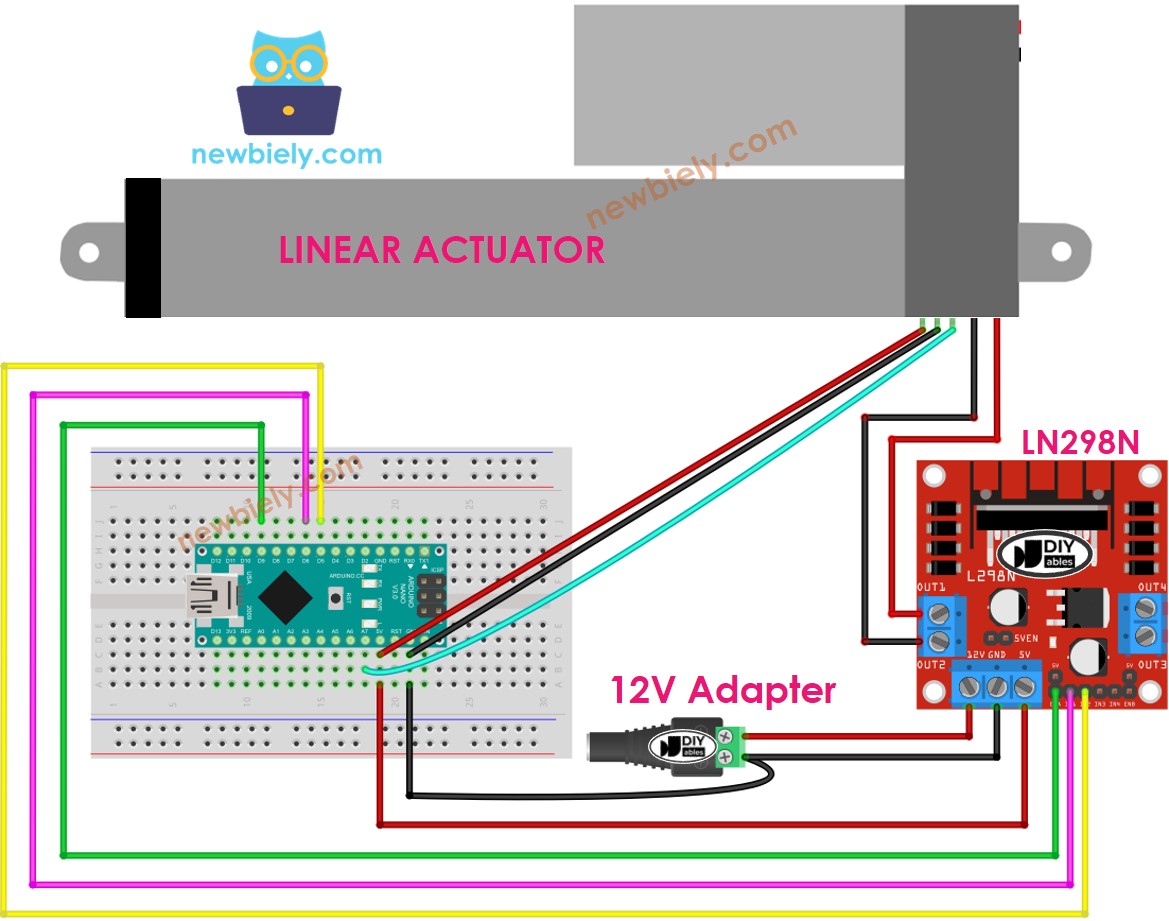 The wiring diagram between Arduino Nano and Linear Actuator L298N Driver