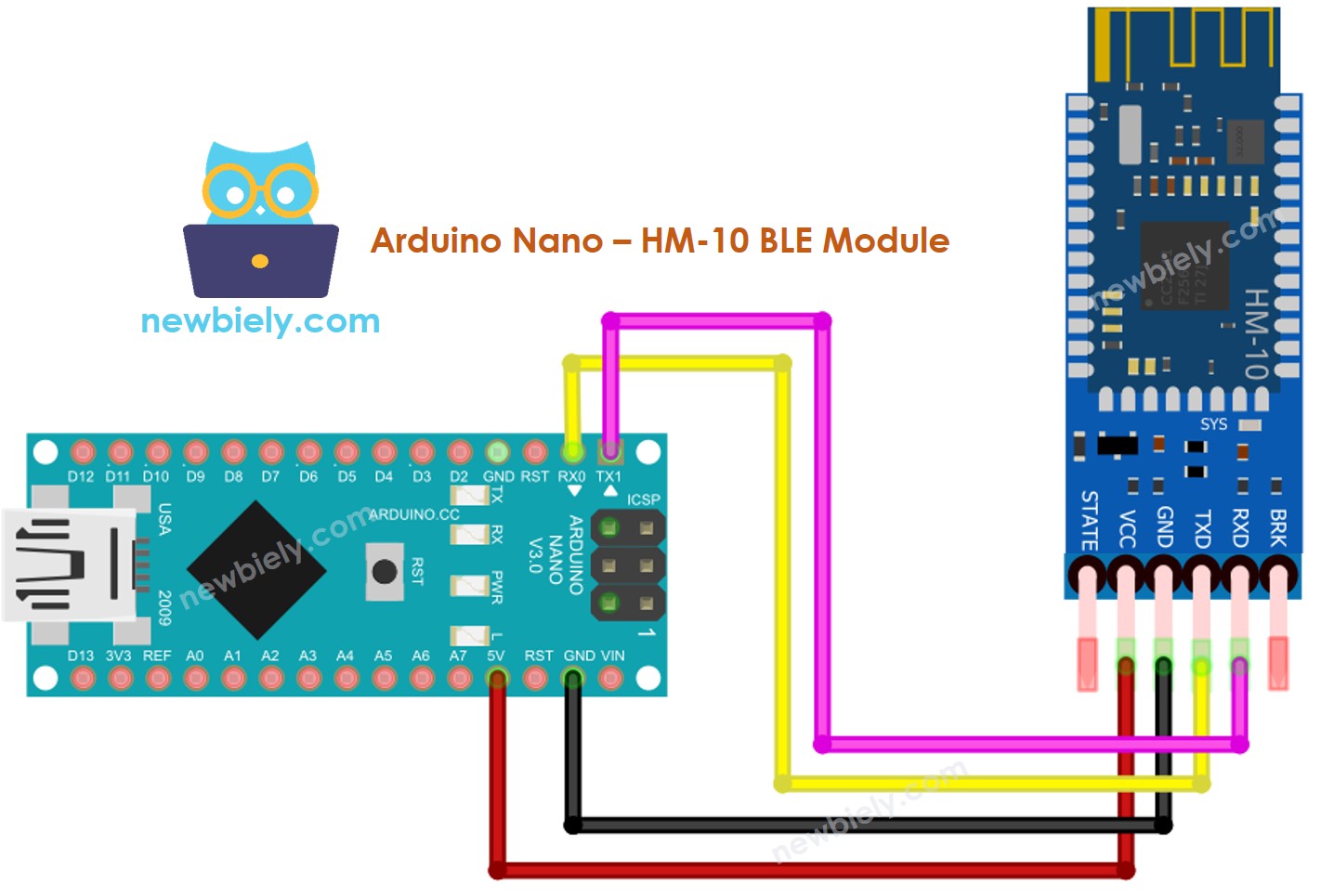 The wiring diagram between Arduino Nano and BLE
