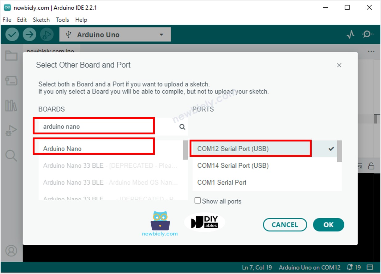 Arduino IDE - How to select com port