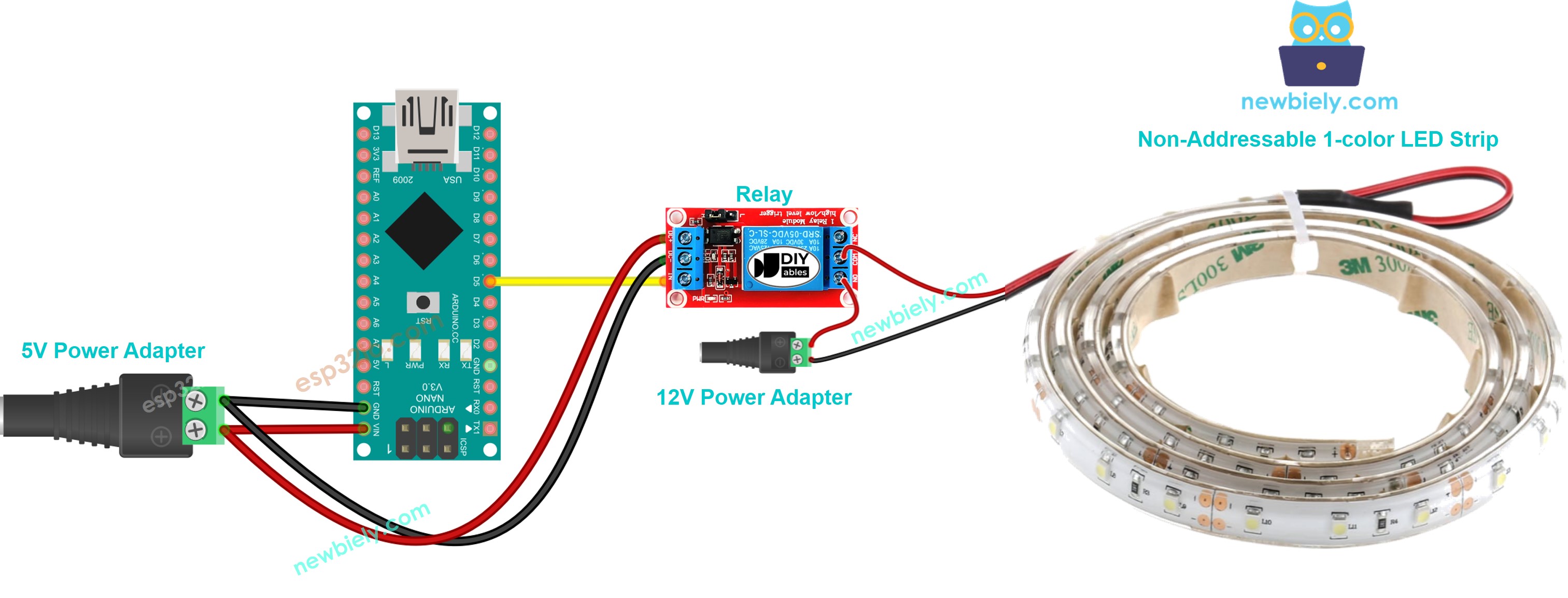 The wiring diagram between Arduino Nano and 12V LED strip