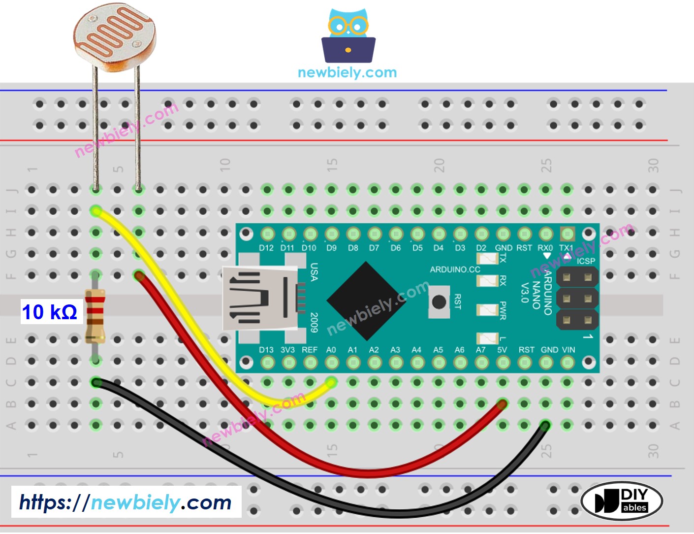 The wiring diagram between Arduino Nano and Light Sensor