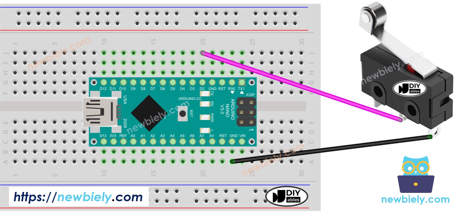 The wiring diagram between Arduino Nano and Limit Switch