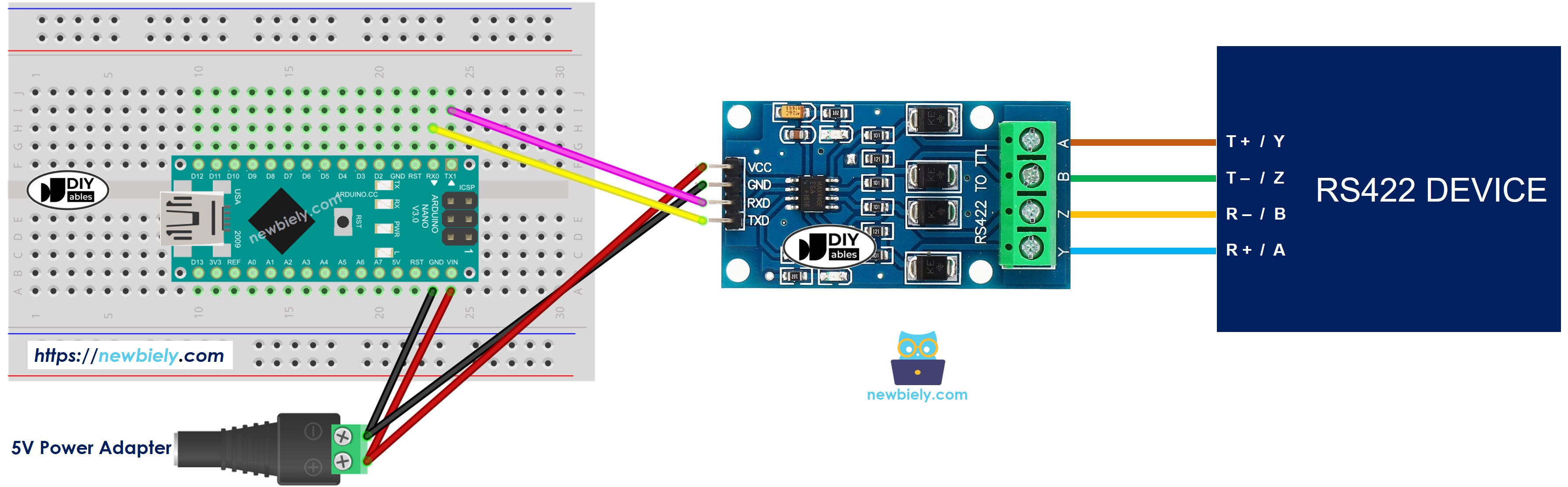 The wiring diagram between Arduino Nano and TTL to RS422