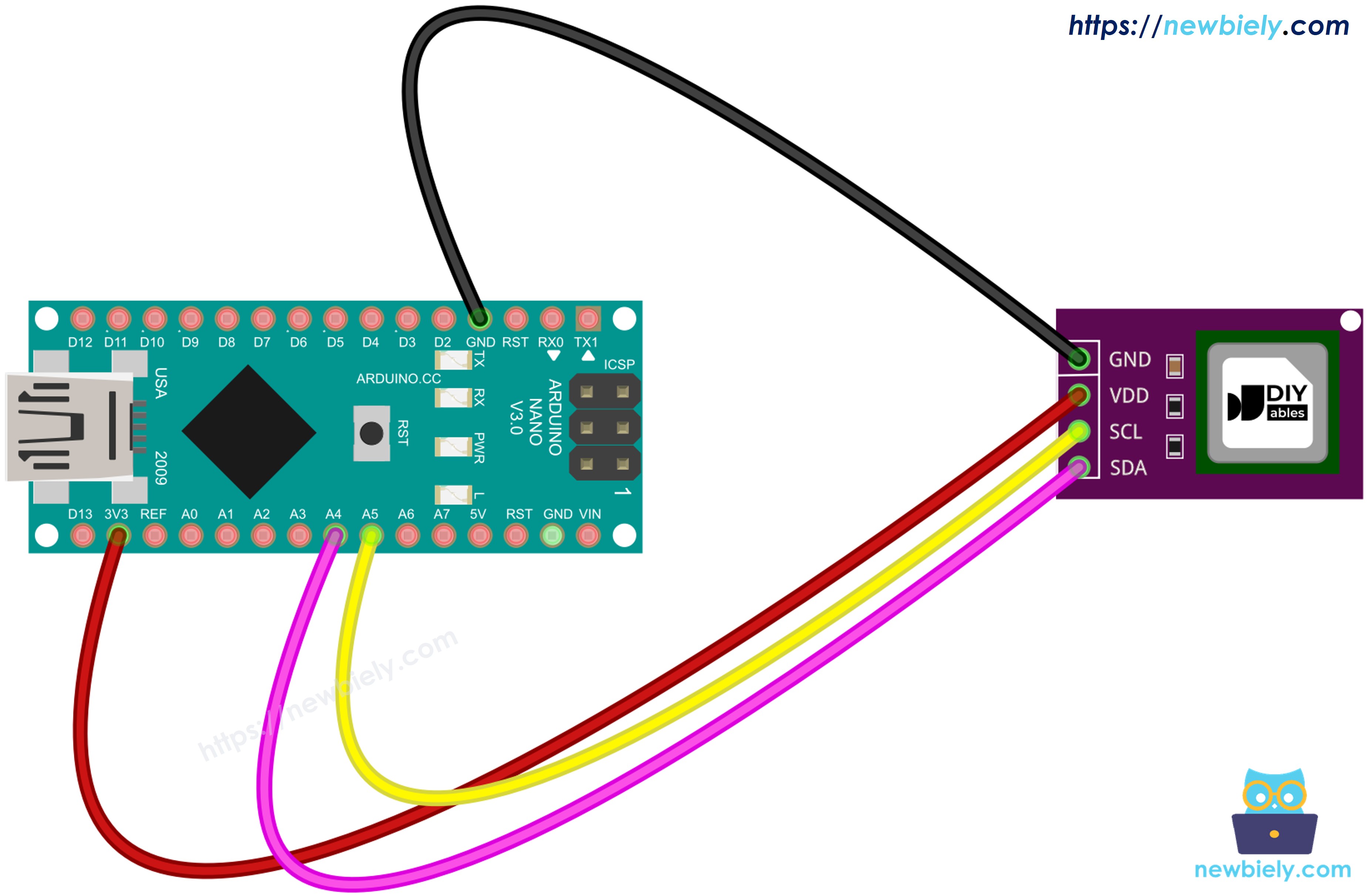 The wiring diagram between Arduino Nano and SCD40 CO2 sensor