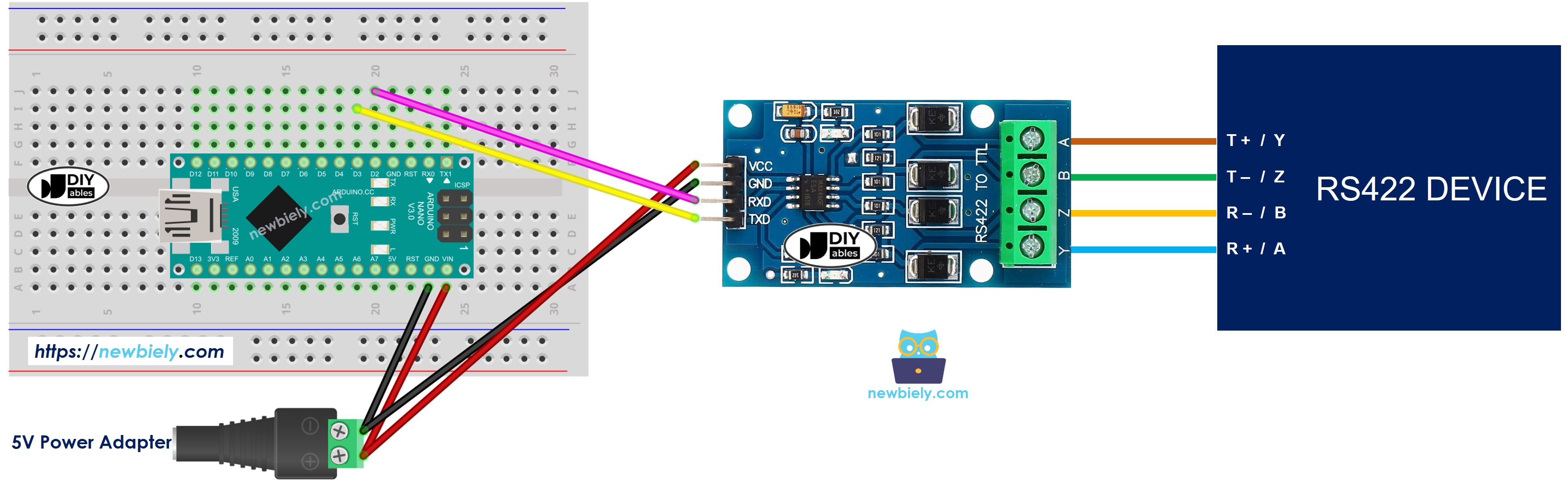 The wiring diagram between Arduino Nano and RS-422 to TTL
