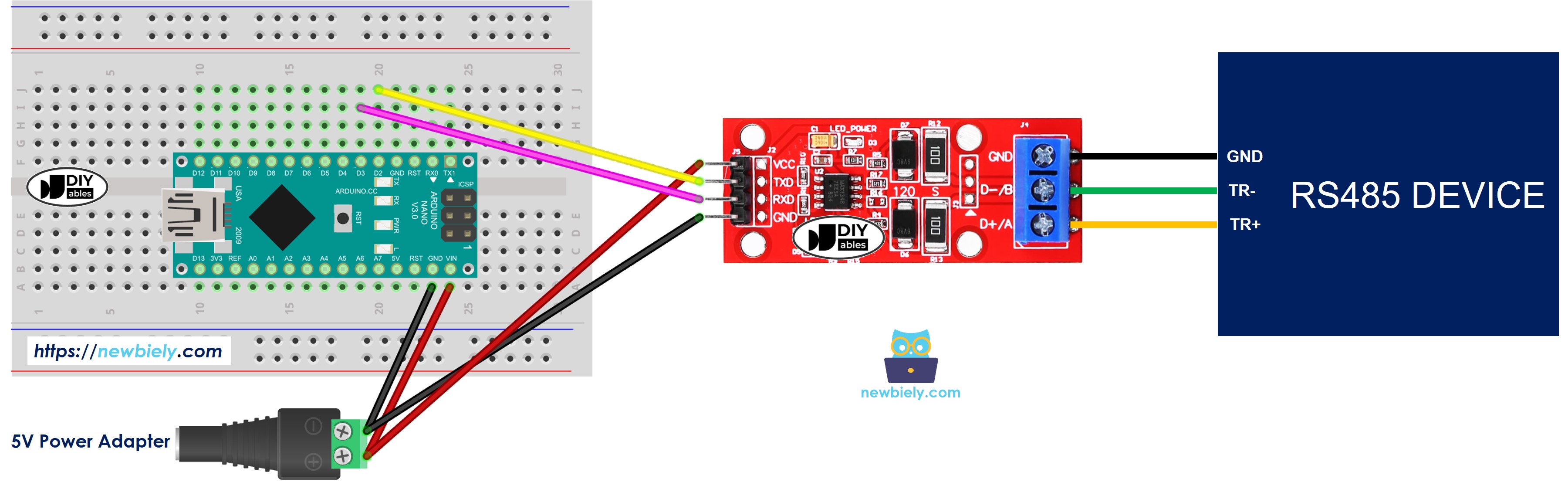 The wiring diagram between Arduino Nano and RS-485 to TTL