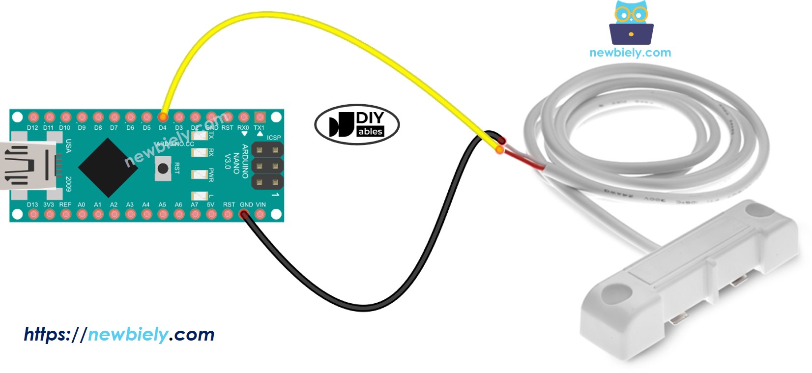 The wiring diagram between Arduino Nano and water leak detector