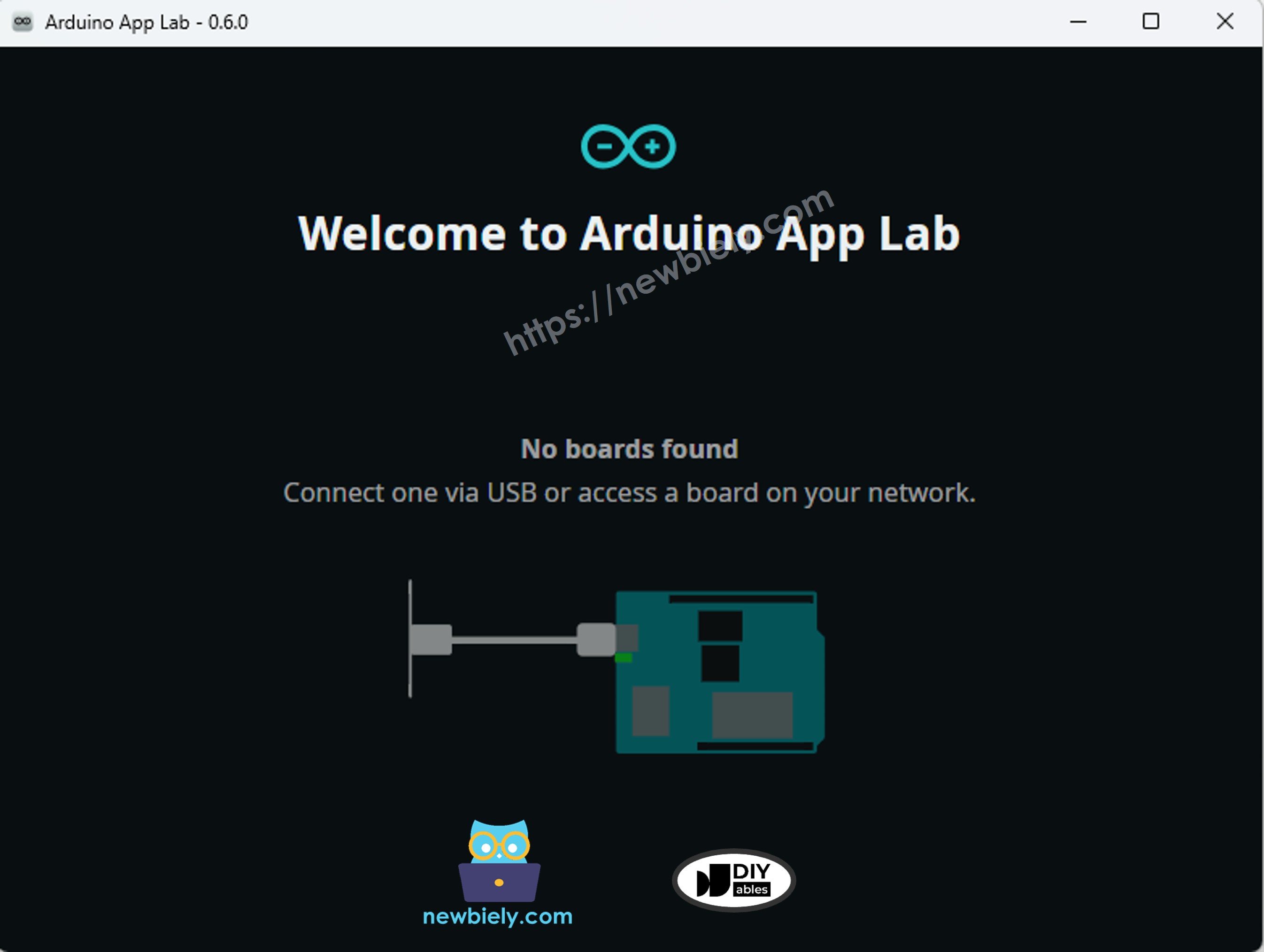 Arduino App Lab - No Board Connected