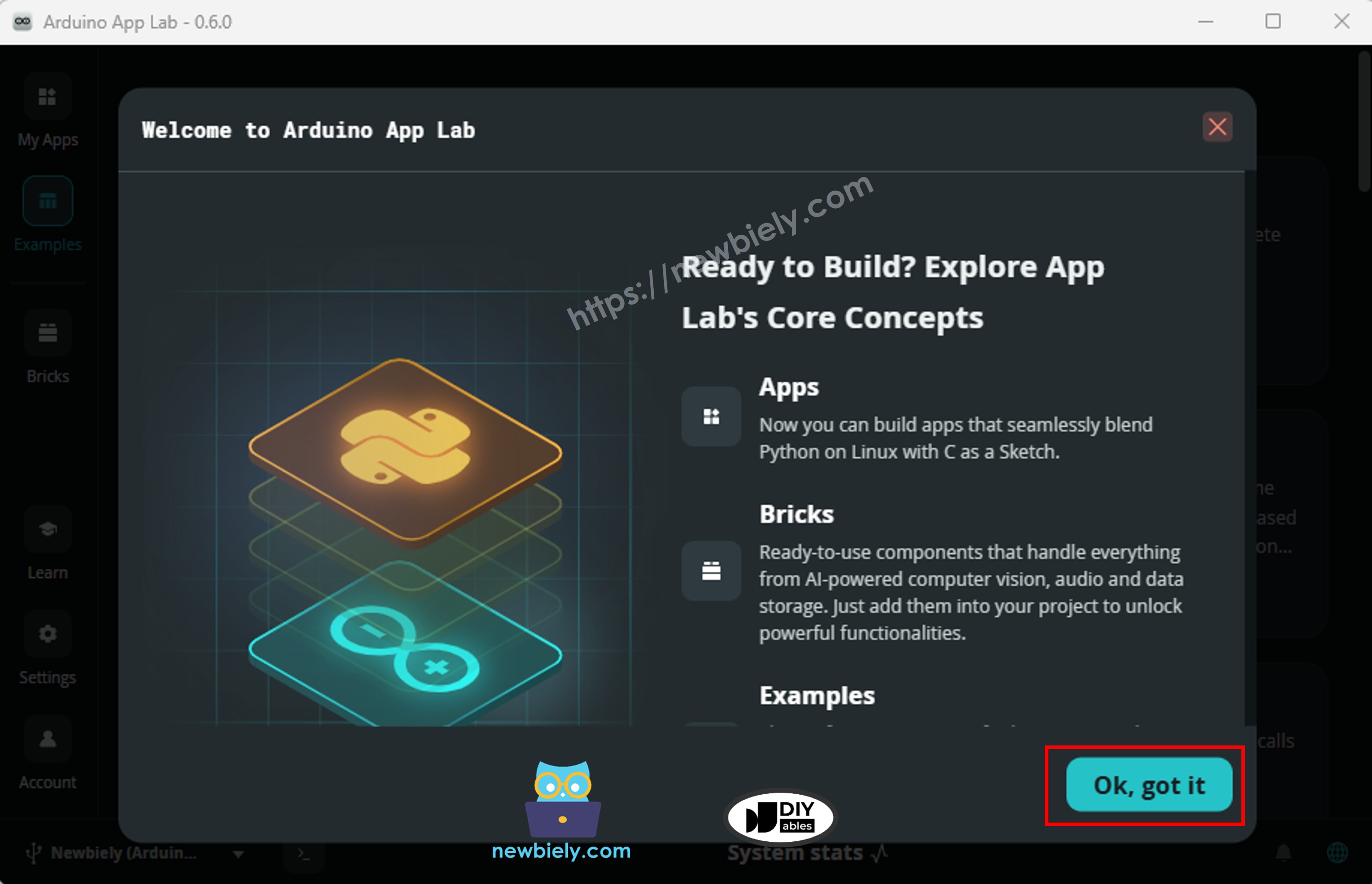 Arduino App Lab - Welcome Screen
