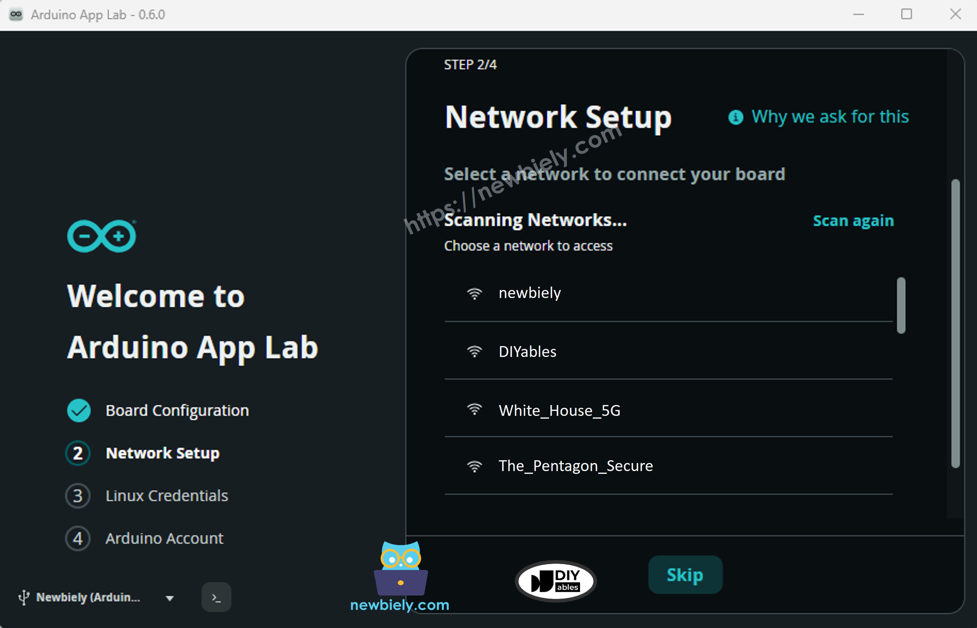 Arduino App Lab - Wi-Fi Network Scan