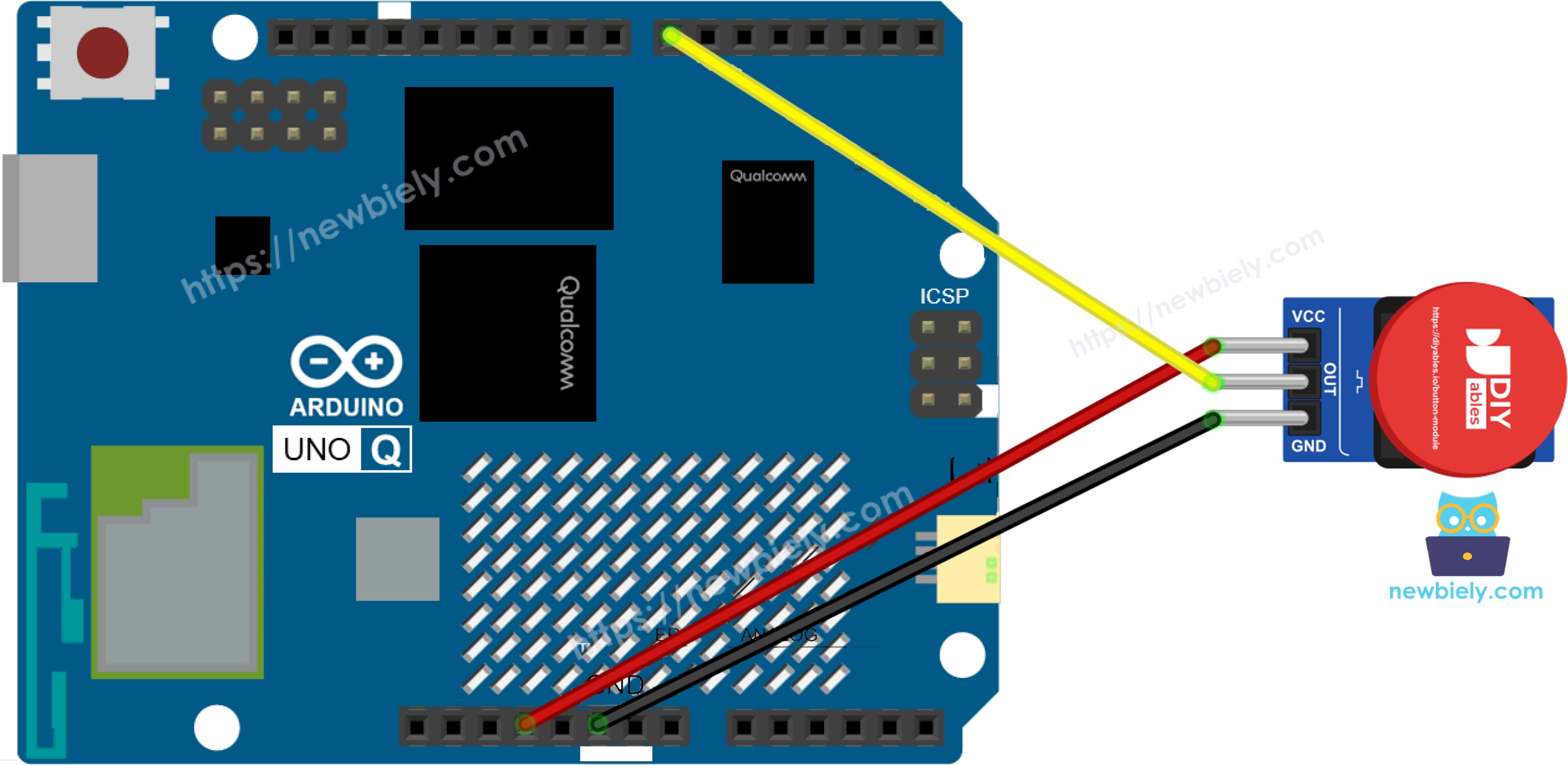 The wiring diagram between Arduino UNO Q button module