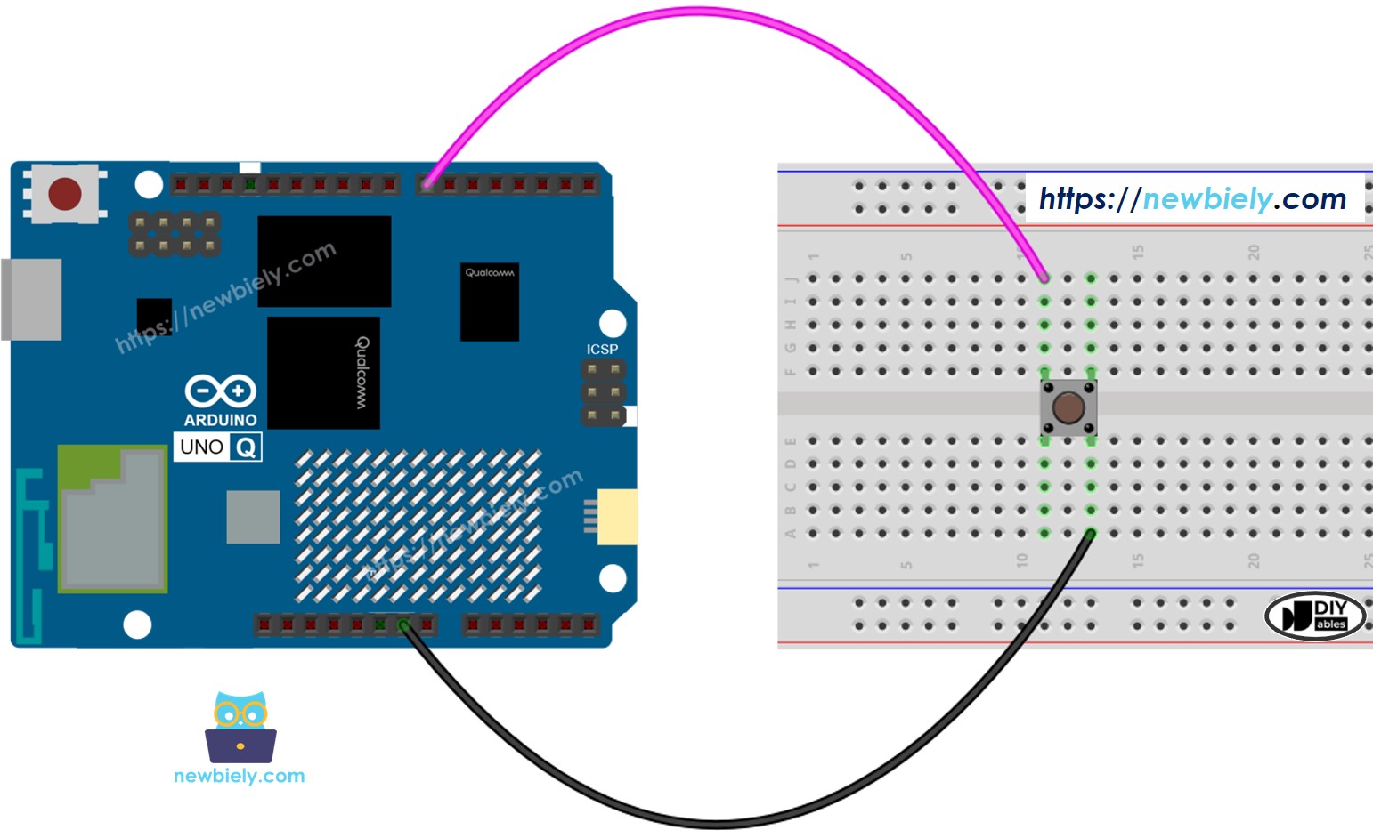The wiring diagram between Arduino UNO Q Button