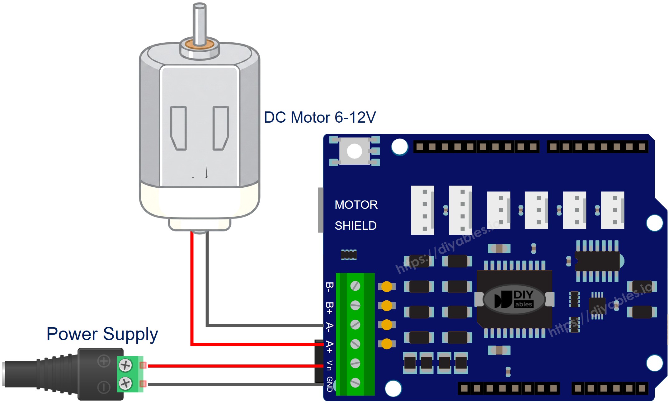 The wiring diagram between Arduino UNO Q DC Motor Shield