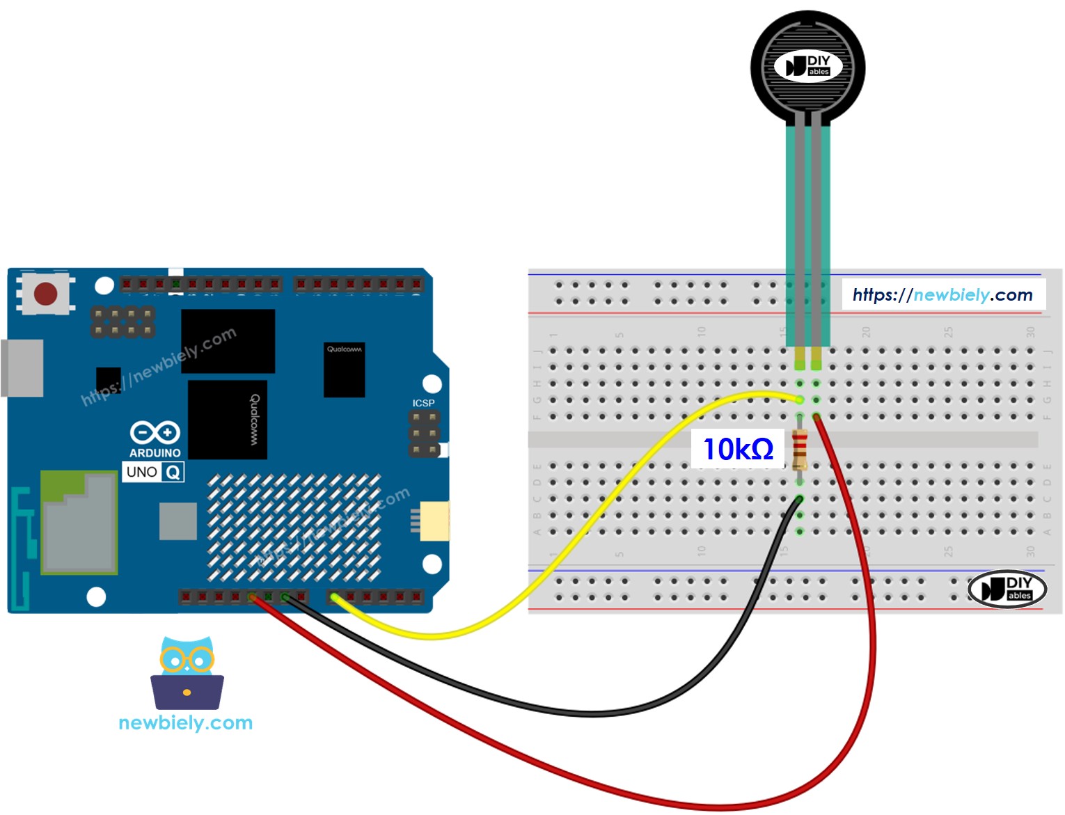 The wiring diagram between Arduino UNO Q Force Sensor