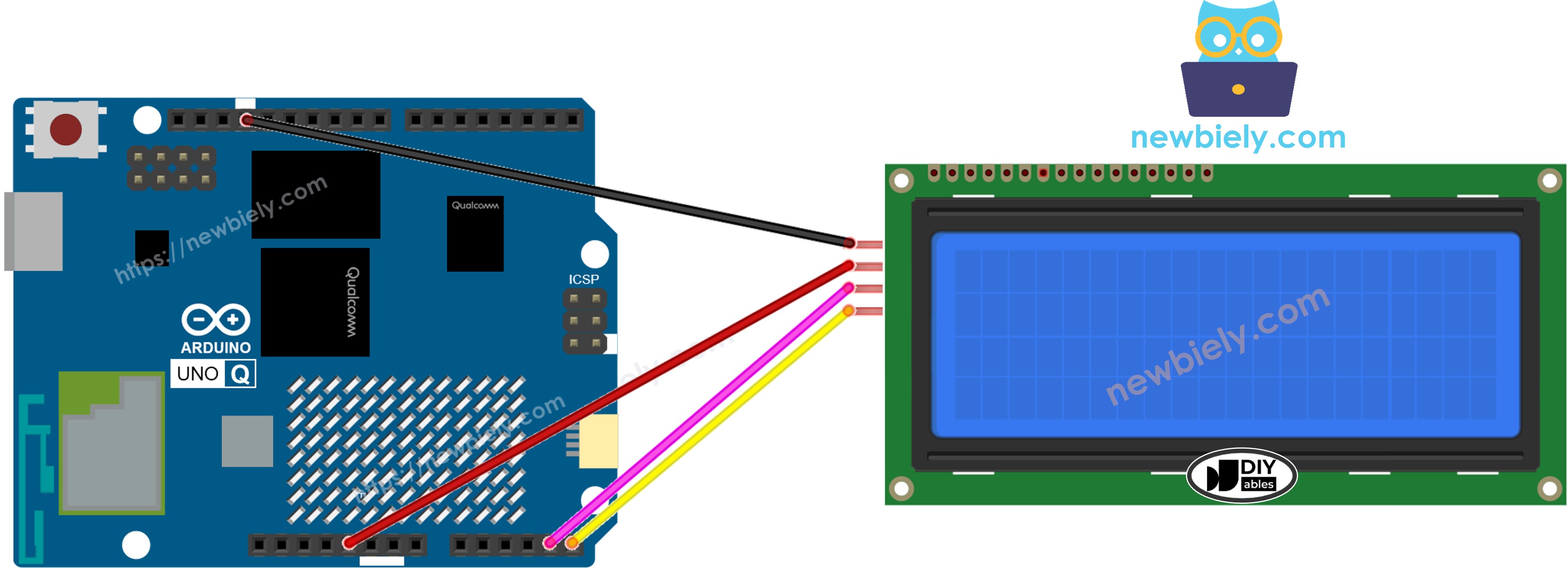 The wiring diagram between Arduino UNO Q LCD 20x4