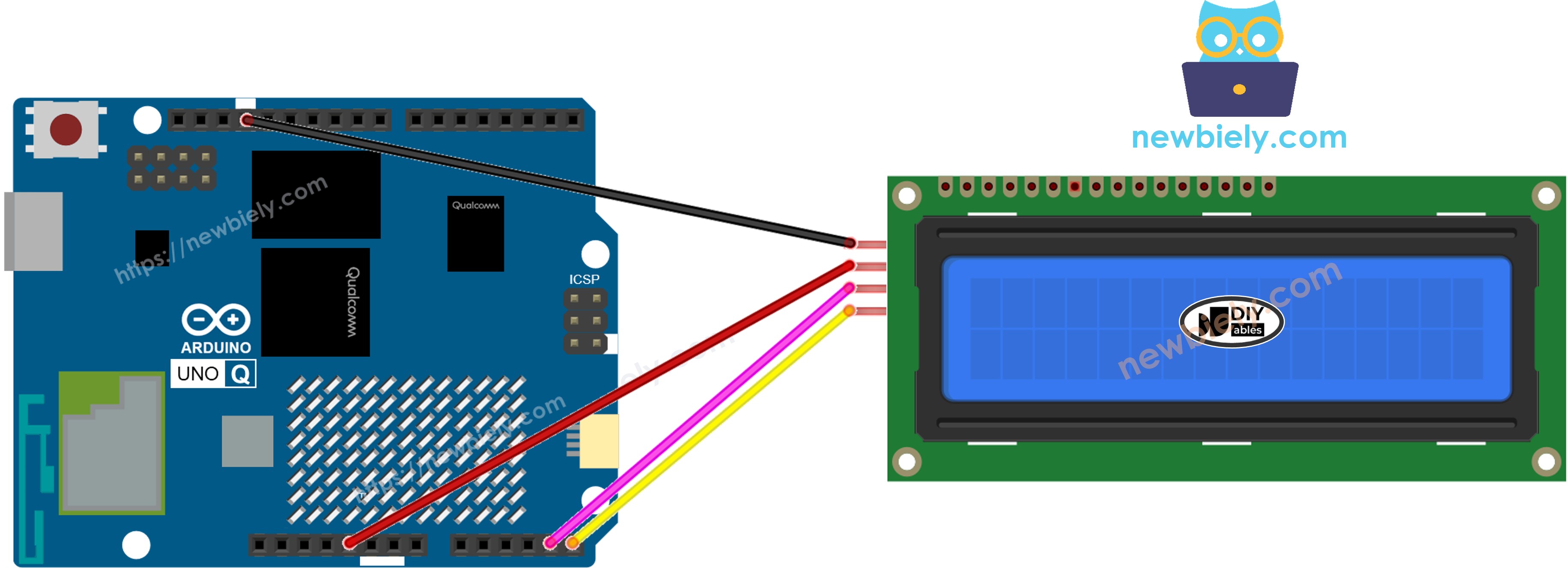 The wiring diagram between Arduino UNO Q LCD I2C