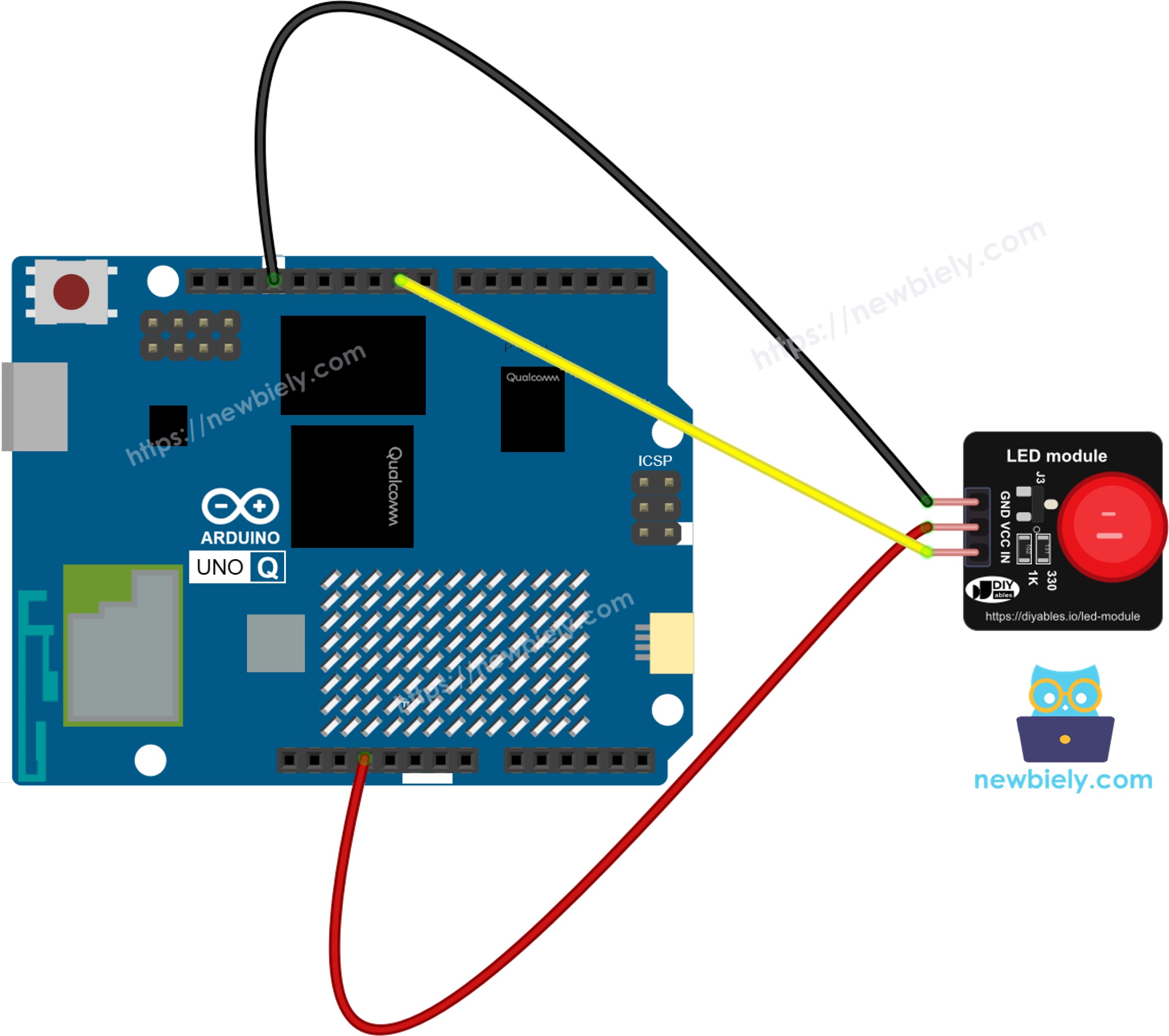 The wiring diagram between Arduino UNO Q LED module