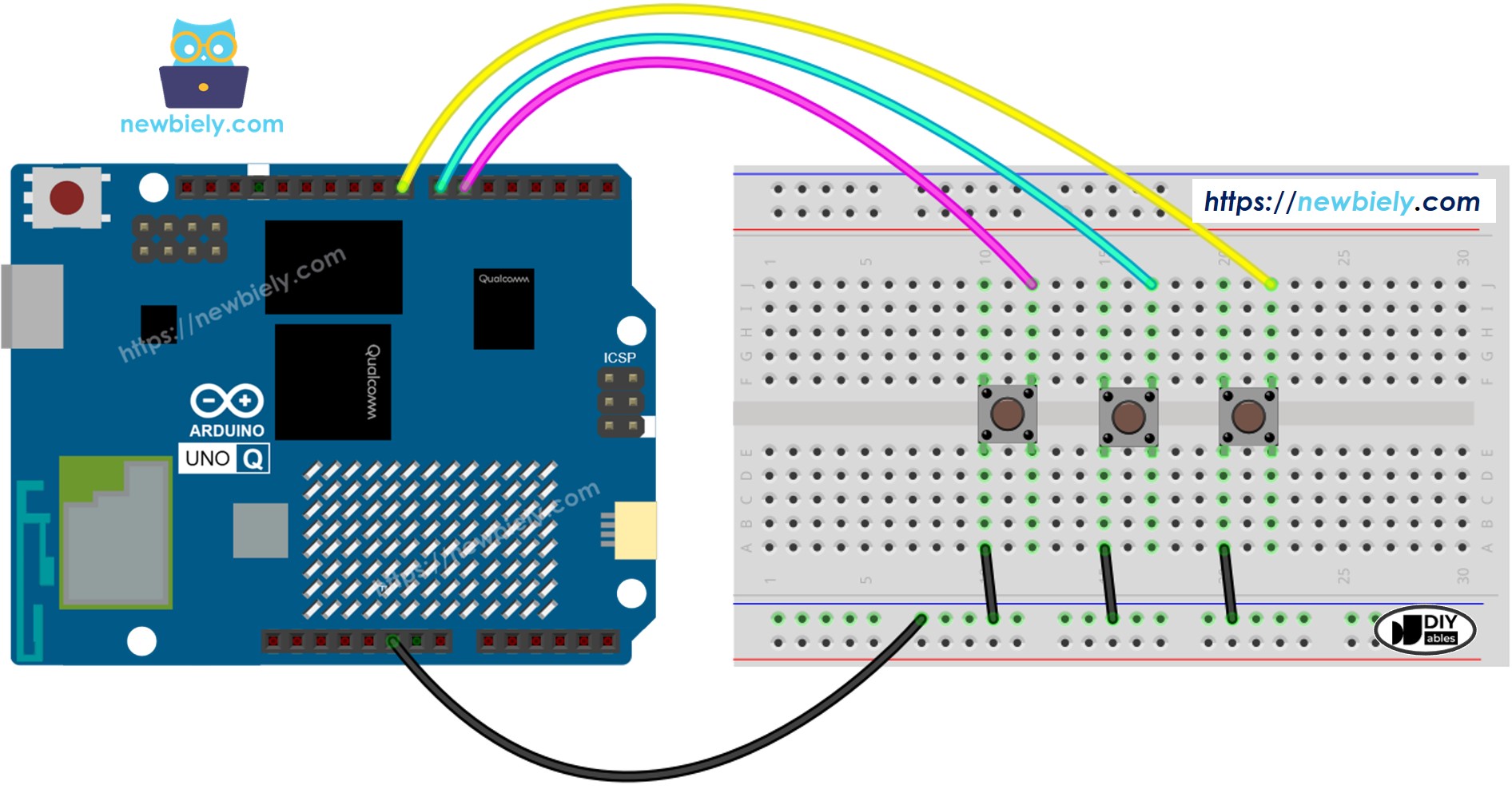 The wiring diagram between Arduino UNO Q Multiple Button