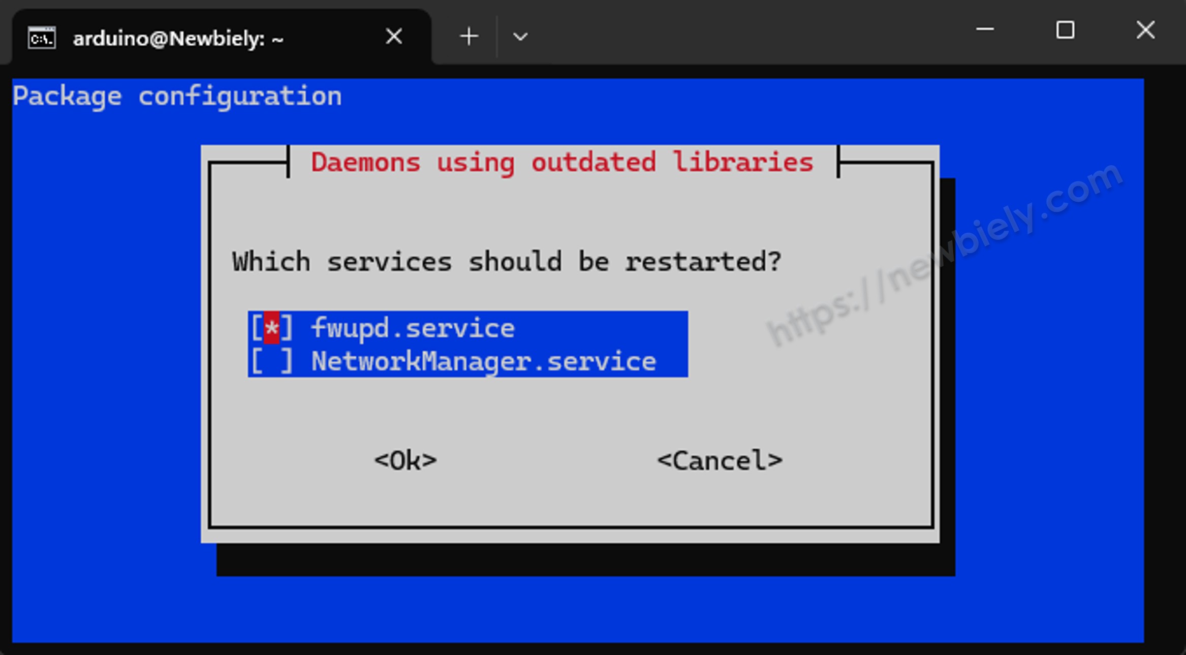 Arduino UNO Q Node.js install restart services prompt