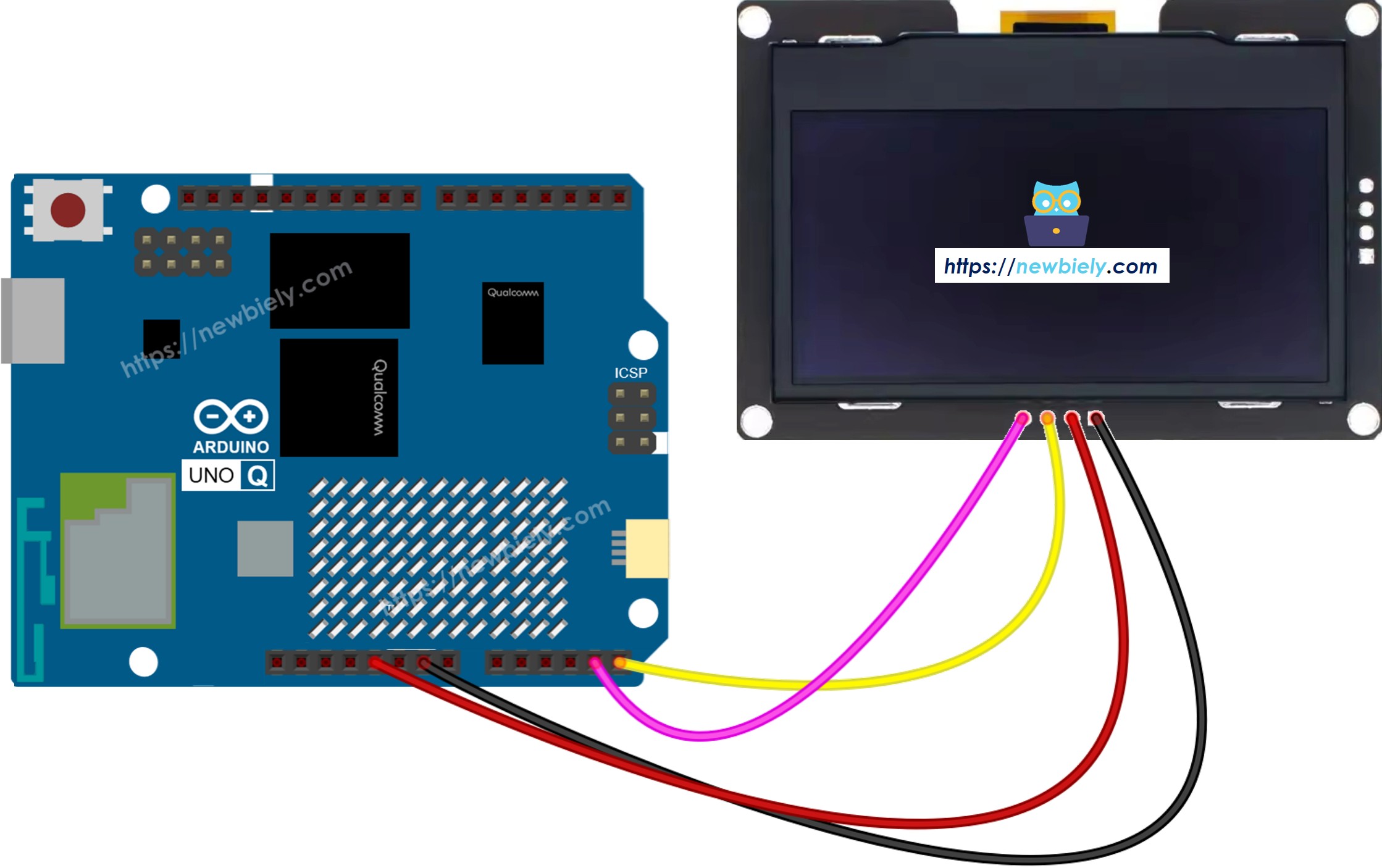 The wiring diagram between Arduino UNO Q SSD1309 OLED