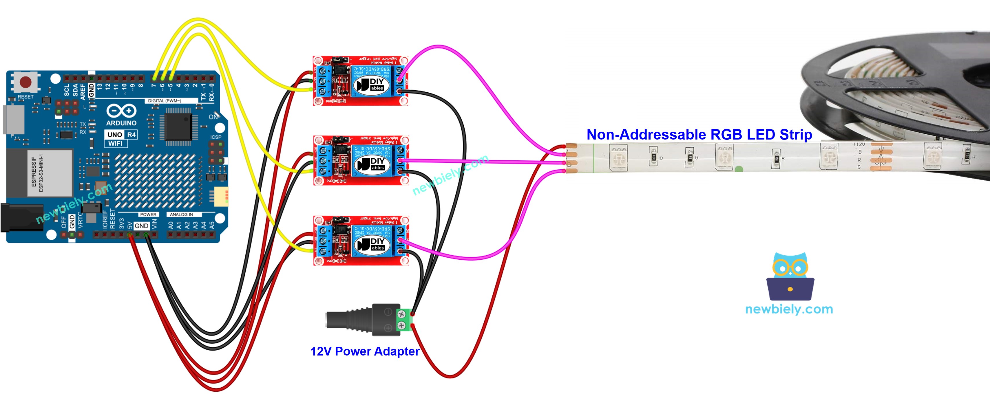 The wiring diagram between Arduino UNO R4 12V LED strip