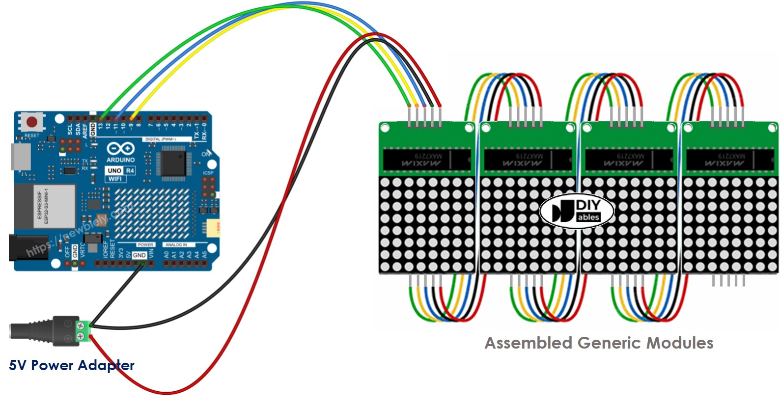 Arduino UNO R4 32x8 LED matrix wiring generic diagram