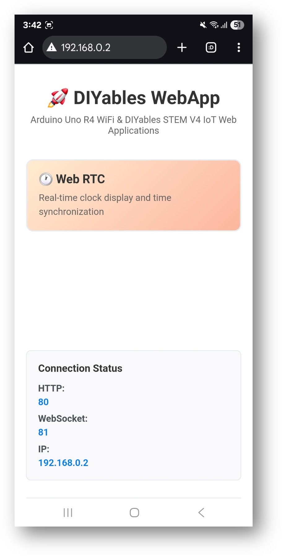 Arduino UNO R4 DIYables WebApp Home page with Web RTC app