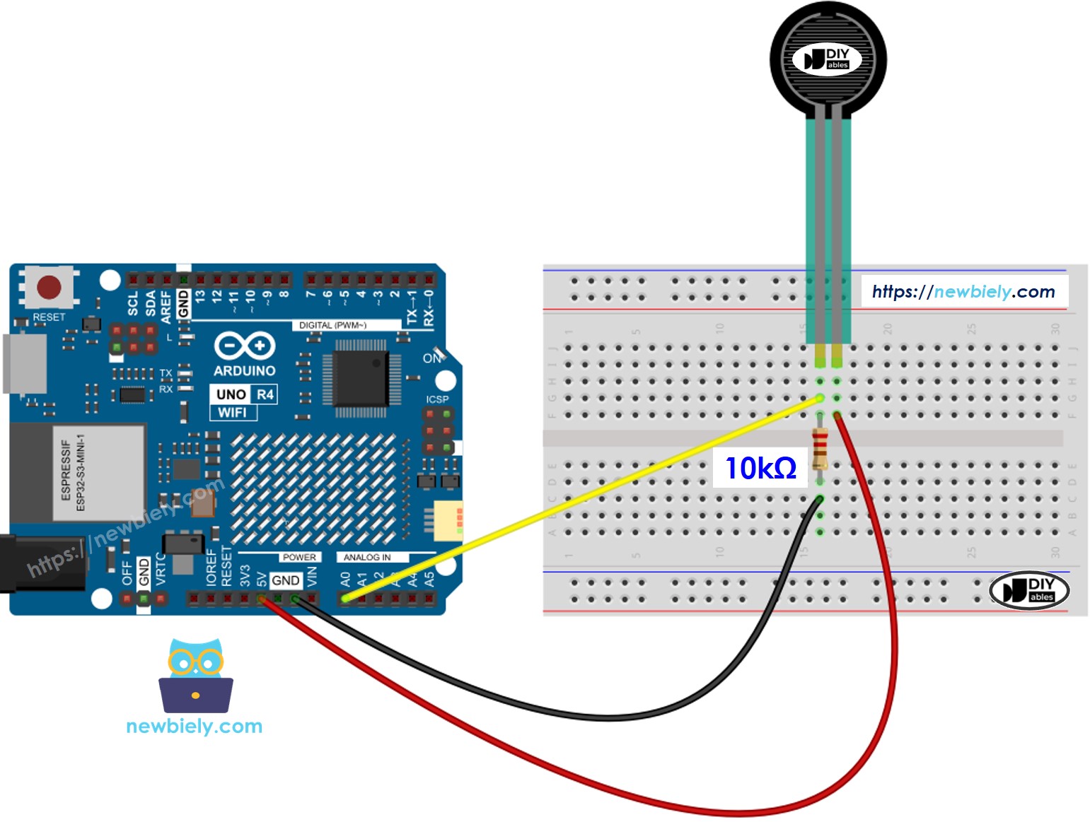 The wiring diagram between Arduino UNO R4 Force