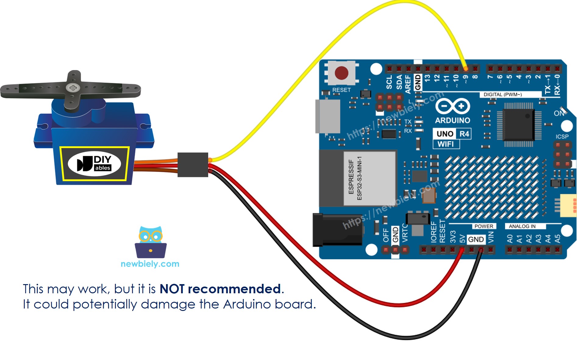 The wiring diagram between Arduino UNO R4 Servo Motor