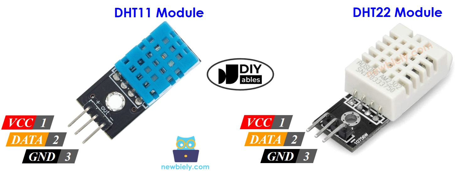 DHT11 and DHT22 temperature and humidity module Pinout
