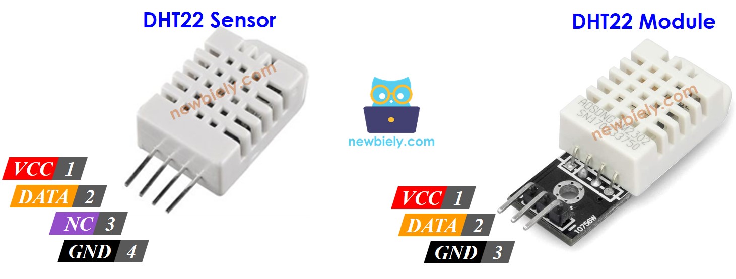 DHT22 temperature and humidity sensor Pinout