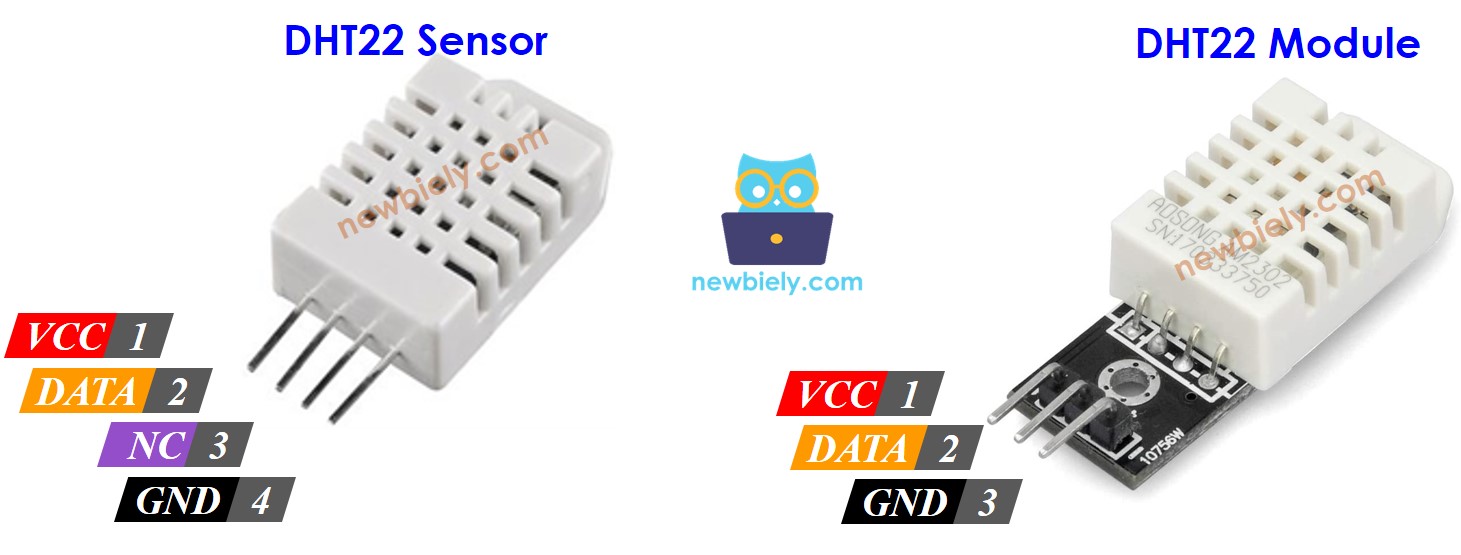 DHT22 temperature and humidity sensor pinout