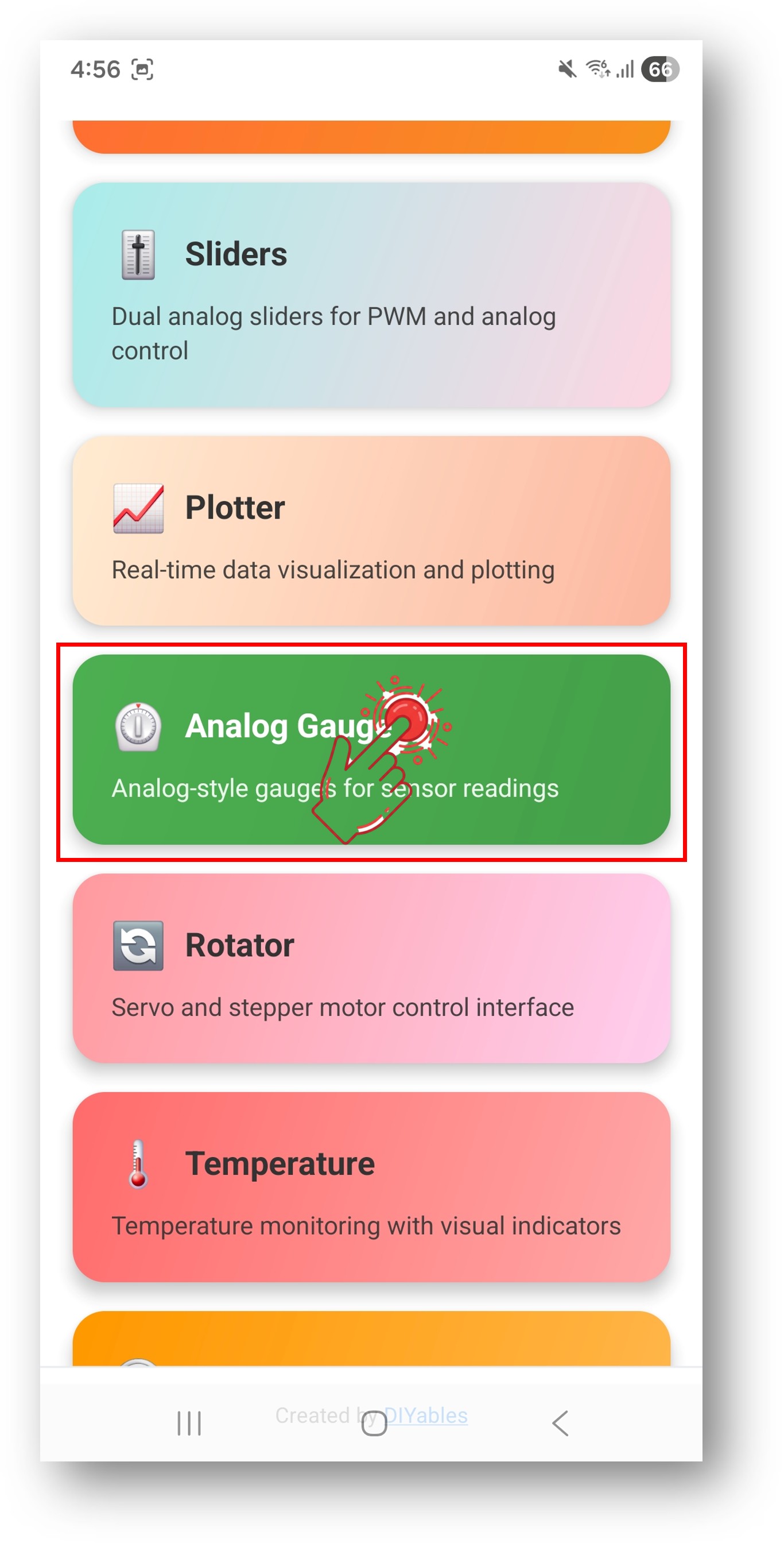 DIYables Bluetooth App - Home Screen with Analog Gauge App