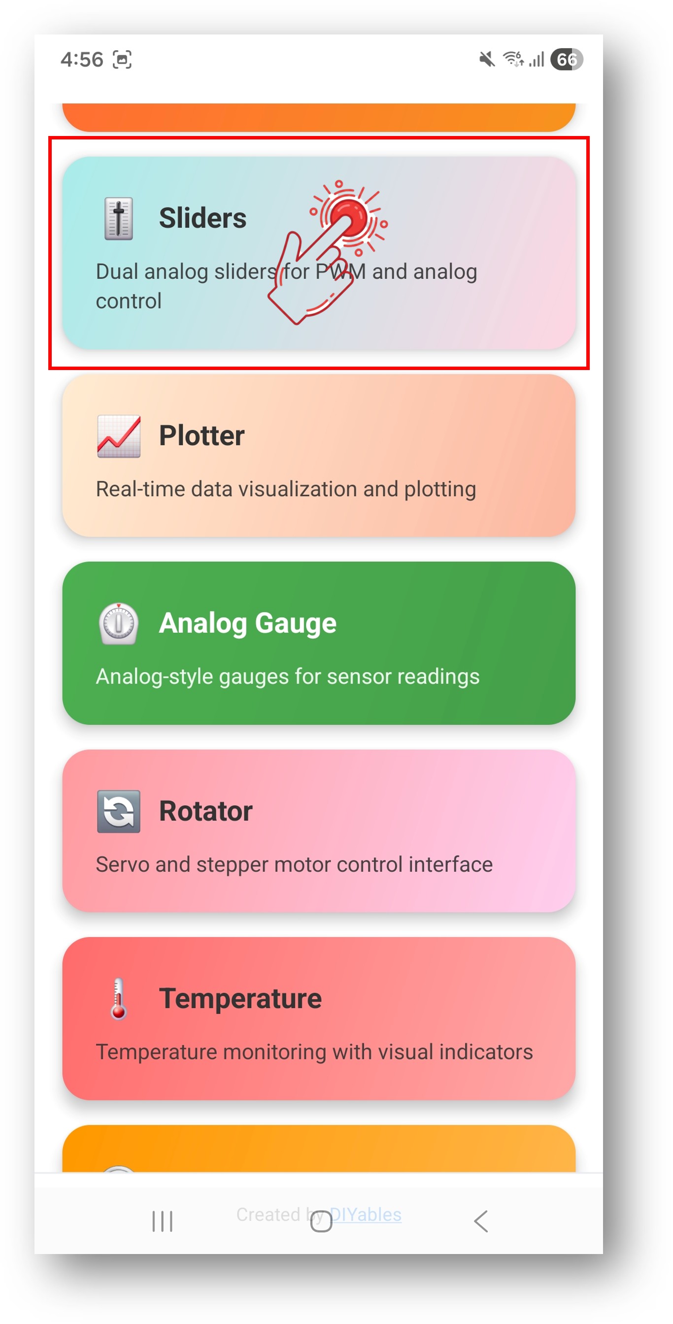 DIYables Bluetooth App - Home Screen with Slider App