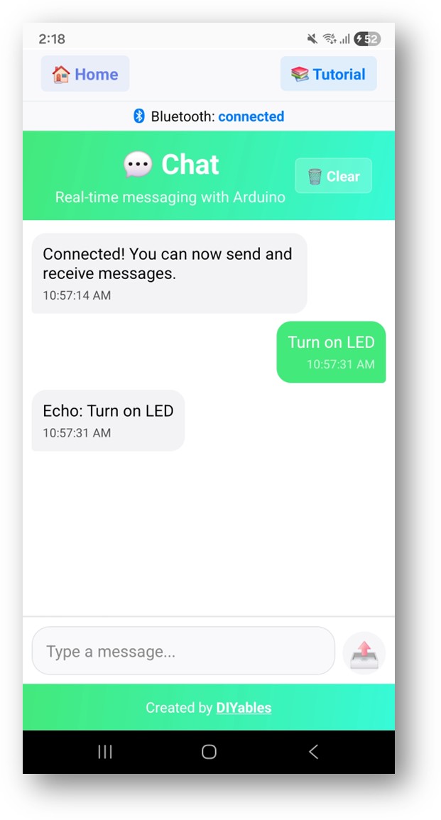 DIYables Bluetooth App Chat - Interactive Messaging with Arduino ESP32 via BLE