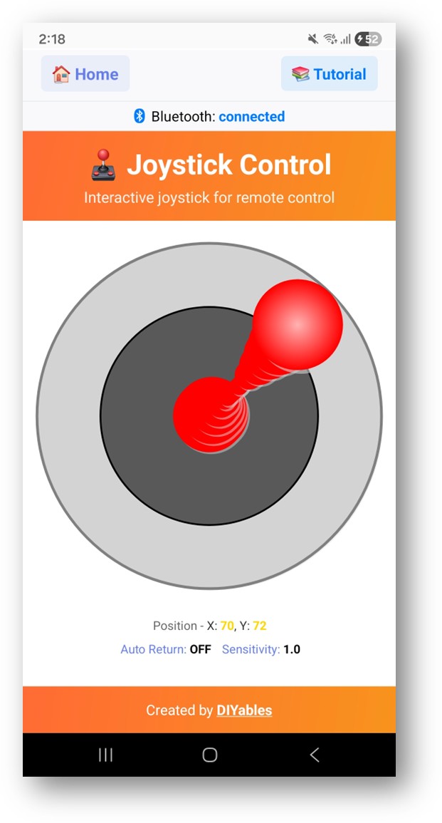 DIYables Bluetooth App Joystick - Two-Axis Control for Arduino ESP32 Robotics via BLE