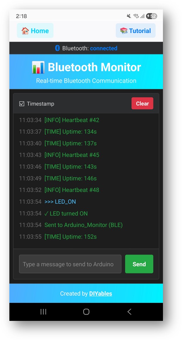 DIYables Bluetooth App Serial Monitor - Real-Time Arduino ESP32 Data via BLE